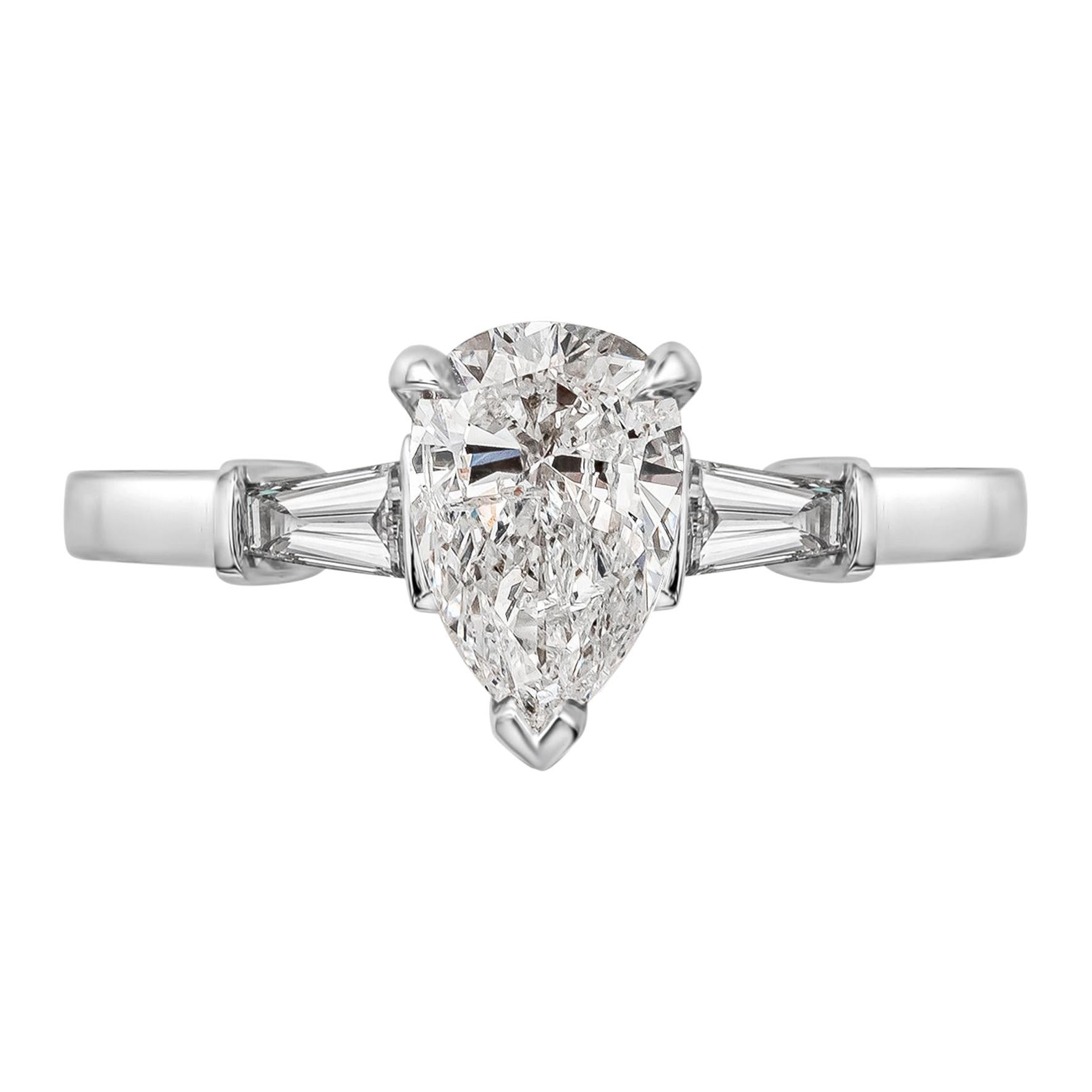 Roman Malakov 1.01 Carat Pear Shape Diamond Three-Stone Engagement Ring