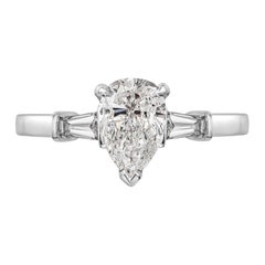 EGL Certified 1.01 Carats Pear Shape Diamond Three-Stone Engagement Ring