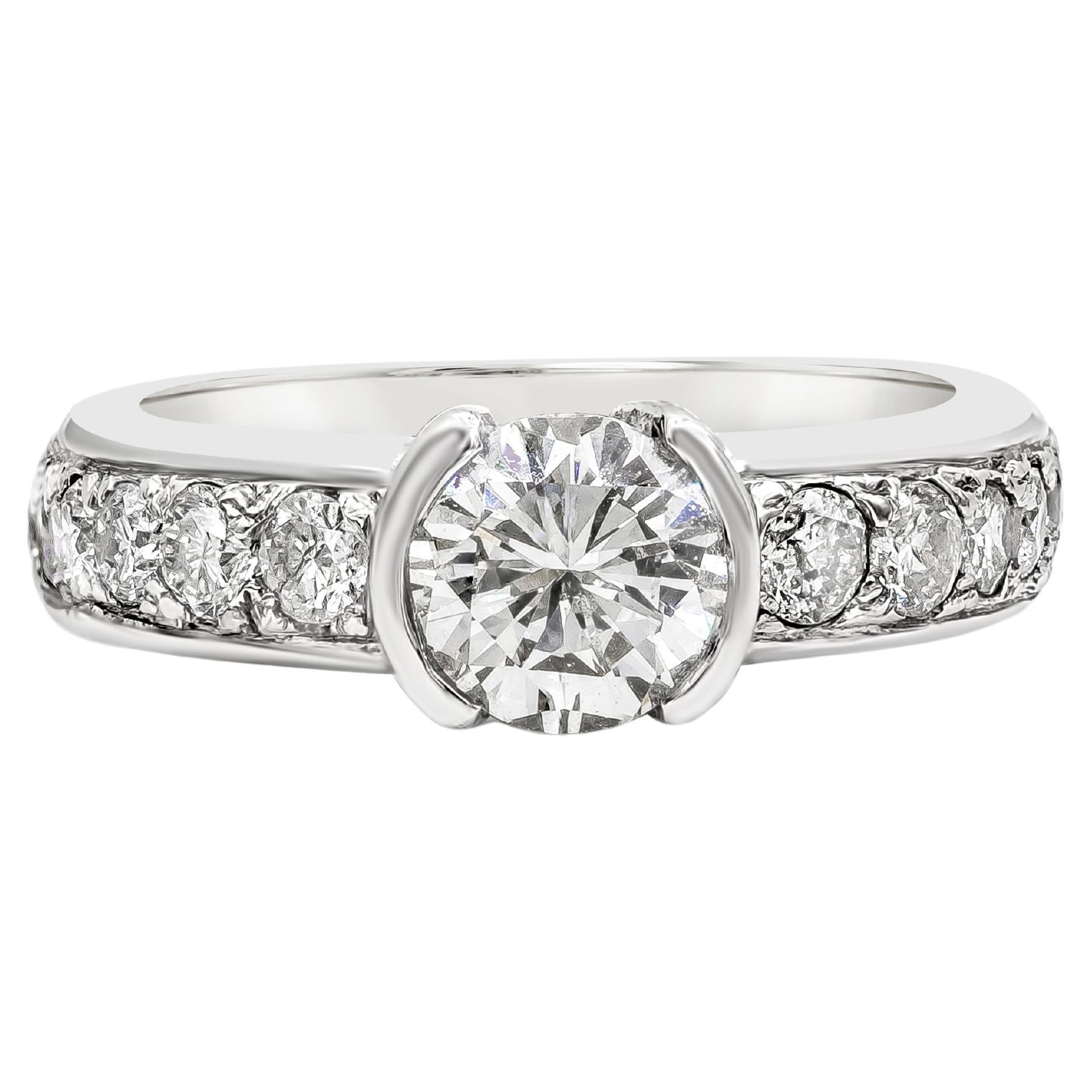 Roman Malakov 1.01 Carat Round Diamond Half-Bezel Engagement Ring For Sale