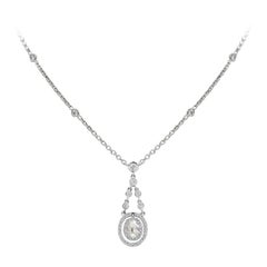 Roman Malakov 1.01 Carats Total Oval & Round Diamond Halo Drop Pendant Necklace