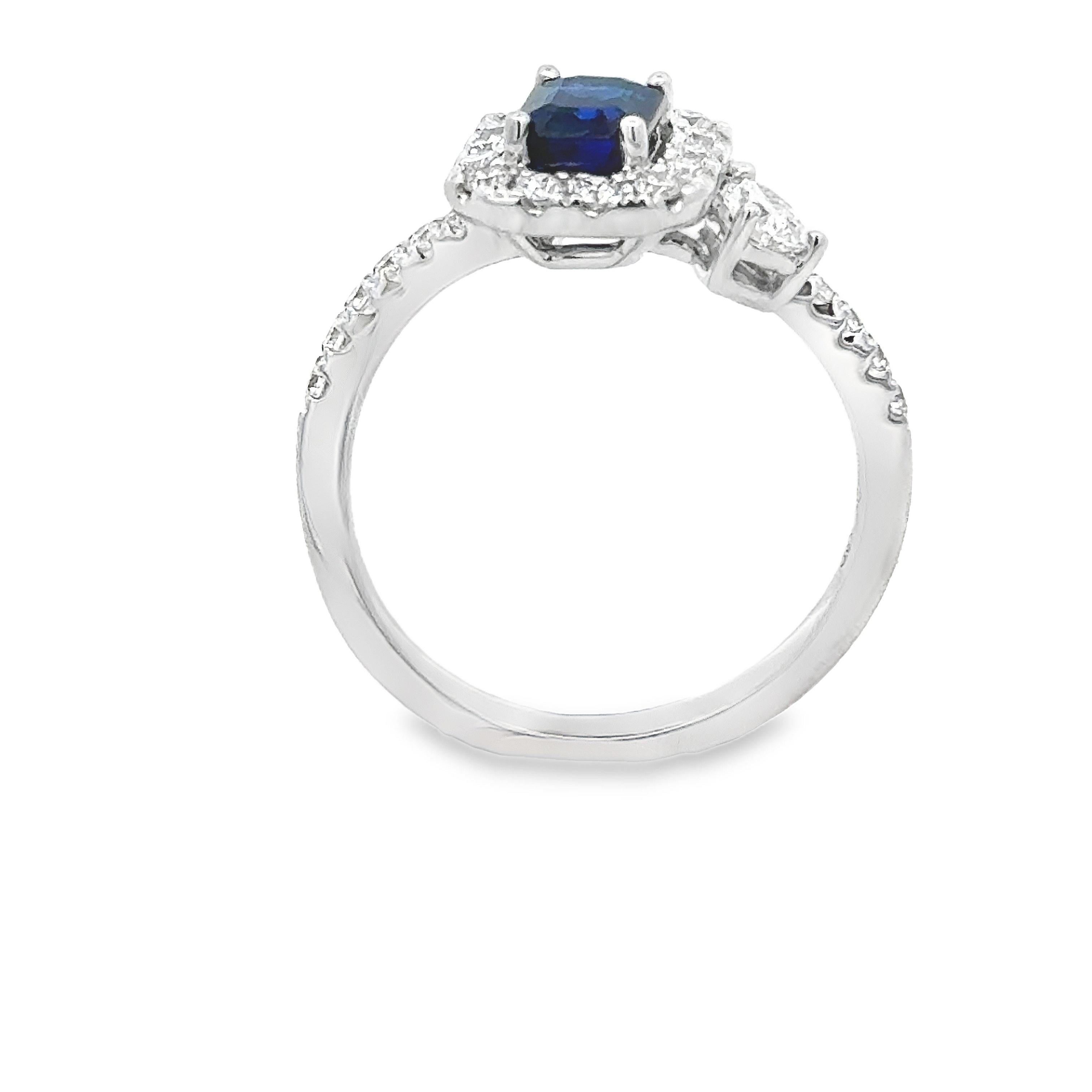 Women's Roman Malakov 1.01 Carats Emerald Cut Sapphire & Diamond Halo Engagement Ring For Sale