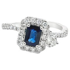 Roman Malakov 1.01 Carats Emerald Cut Sapphire & Diamond Halo Engagement Ring