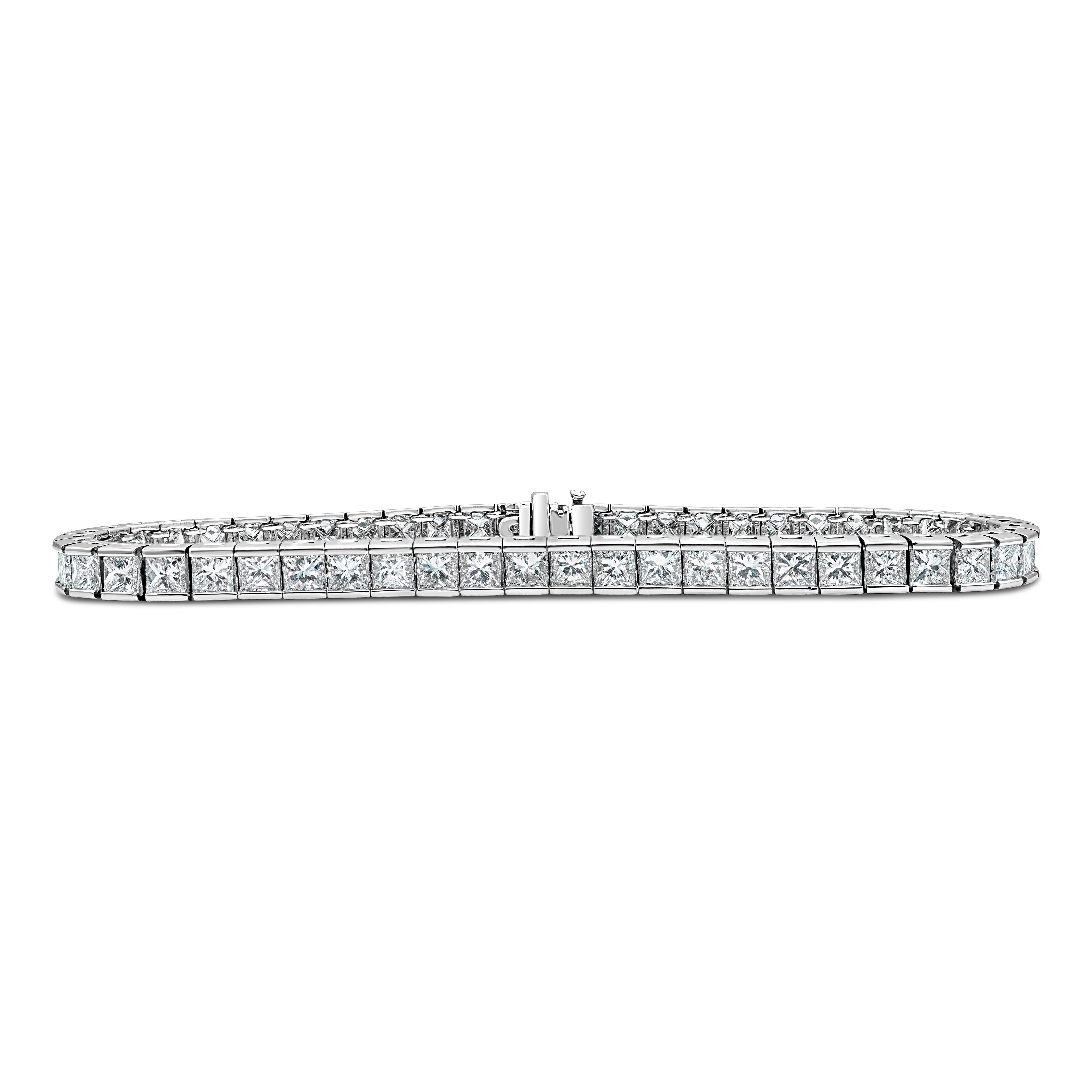 Roman Malakov 10.18 Carat Total Princess Cut Diamond Channel Set Tennis Bracelet For Sale