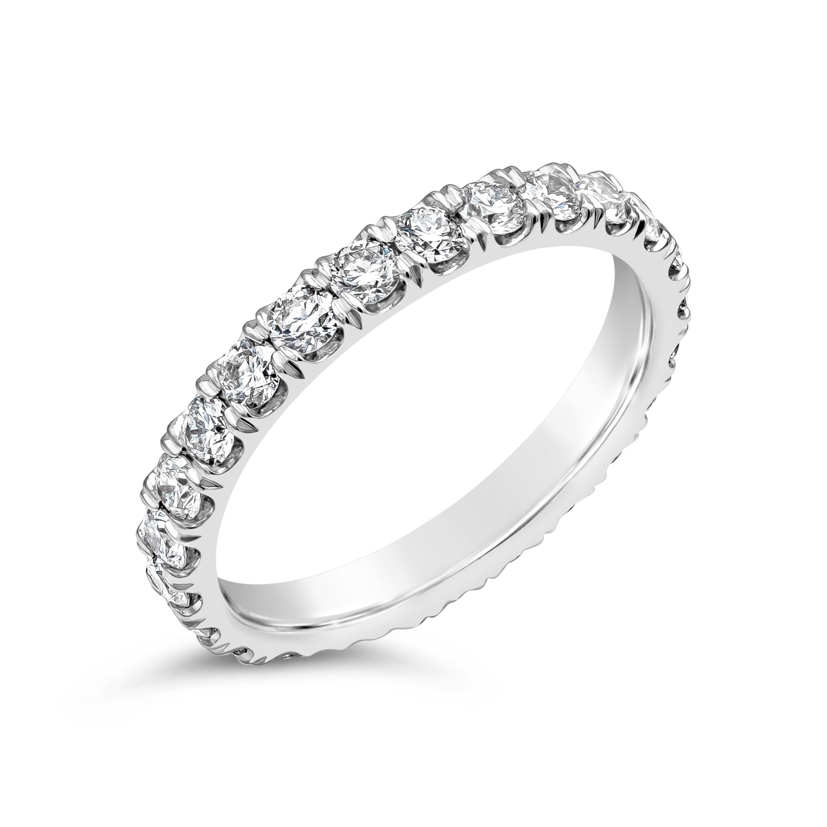 Round Cut Roman Malakov 1.02 Carat Round Diamond Eternity Wedding Band Ring For Sale