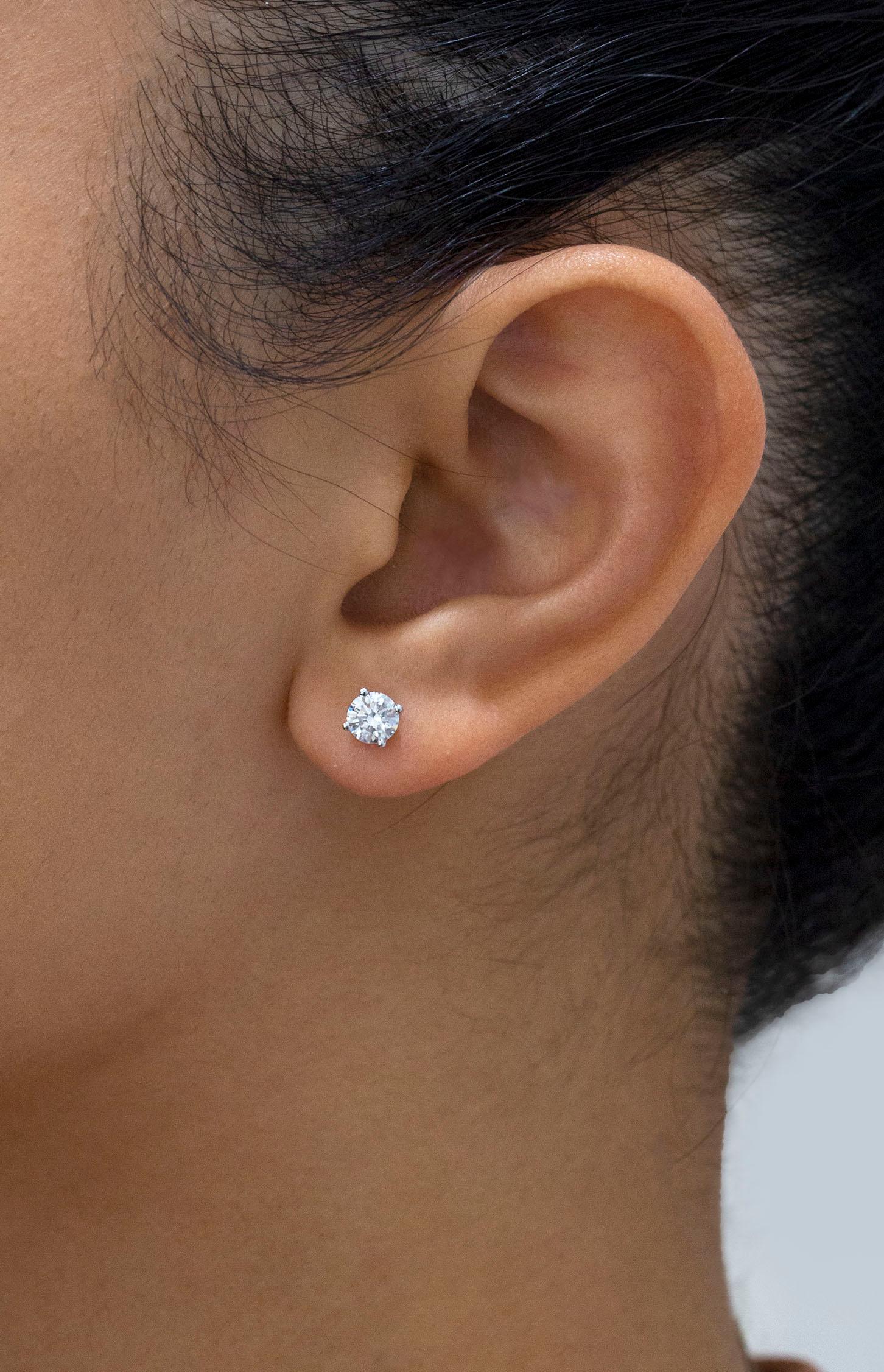 Round Cut Roman Malakov 1.02 Carat Total Round Diamond Stud Earrings in White Gold