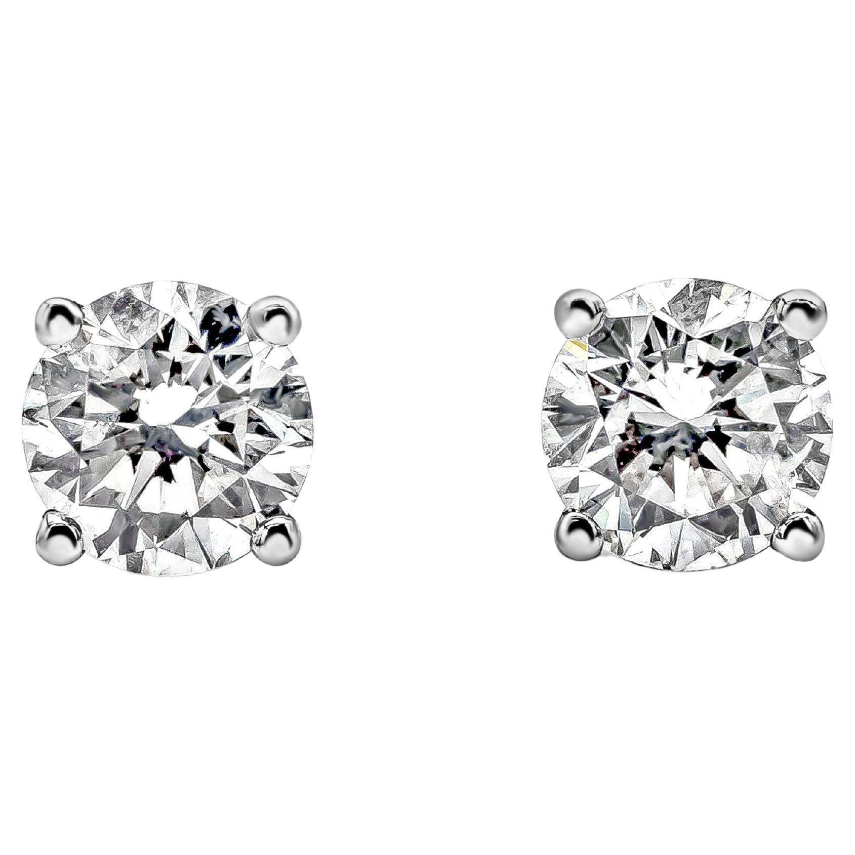 Roman Malakov 1.02 Carat Total Round Diamond Stud Earrings in White Gold For Sale