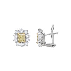 Roman Malakov 1.02 Carats Total Radiant Cut Yellow Diamond Halo Earrings