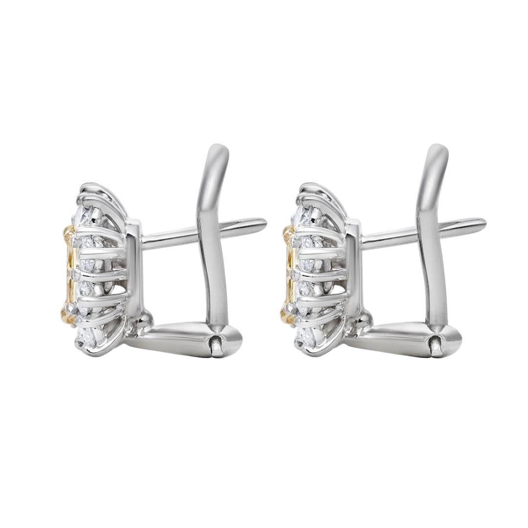 Contemporain Roman Malakov Diamonds Boucles d'oreilles halo en diamant jaune taille radiant de 1,02 carats au total en vente
