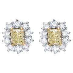 Roman Malakov 1.02 Carats Total Radiant Cut Yellow Diamond Halo Earrings