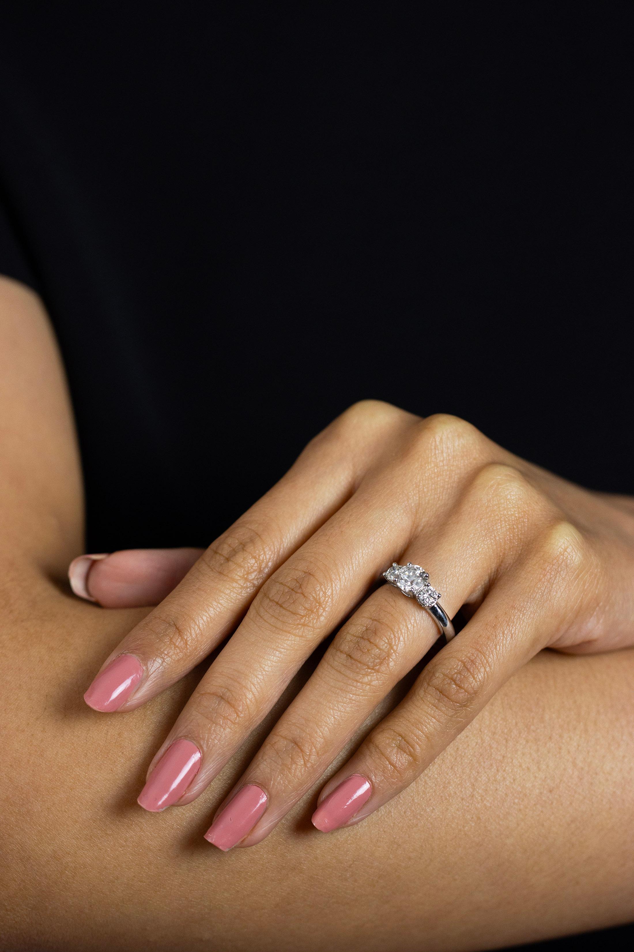 Women's Roman Malakov 1.03 Carats Total Round Cut Diamond Three-Stone Engagement Ring For Sale