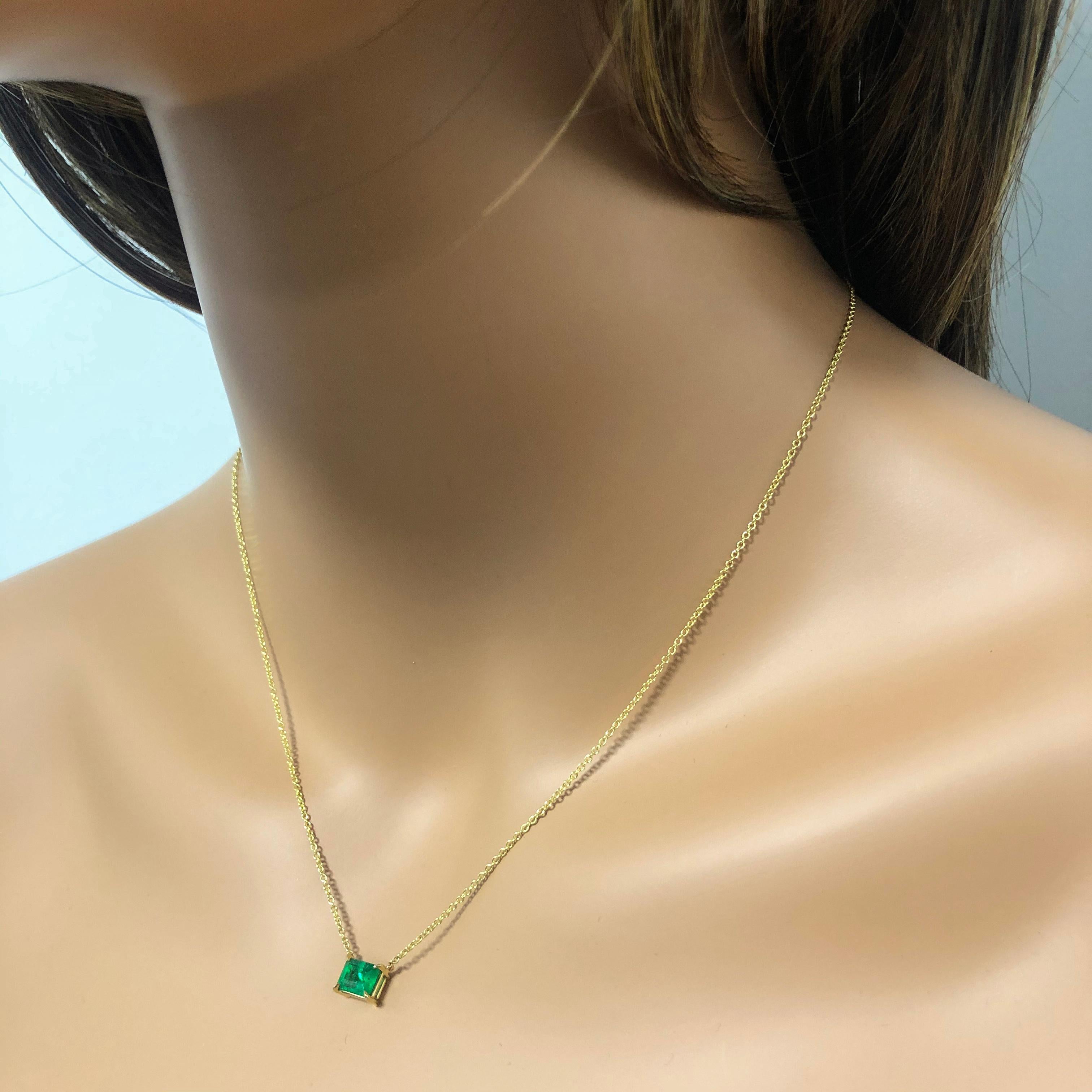 Emerald Cut Roman Malakov 1.04 Carat Green Emerald Solitaire Pendant Necklace