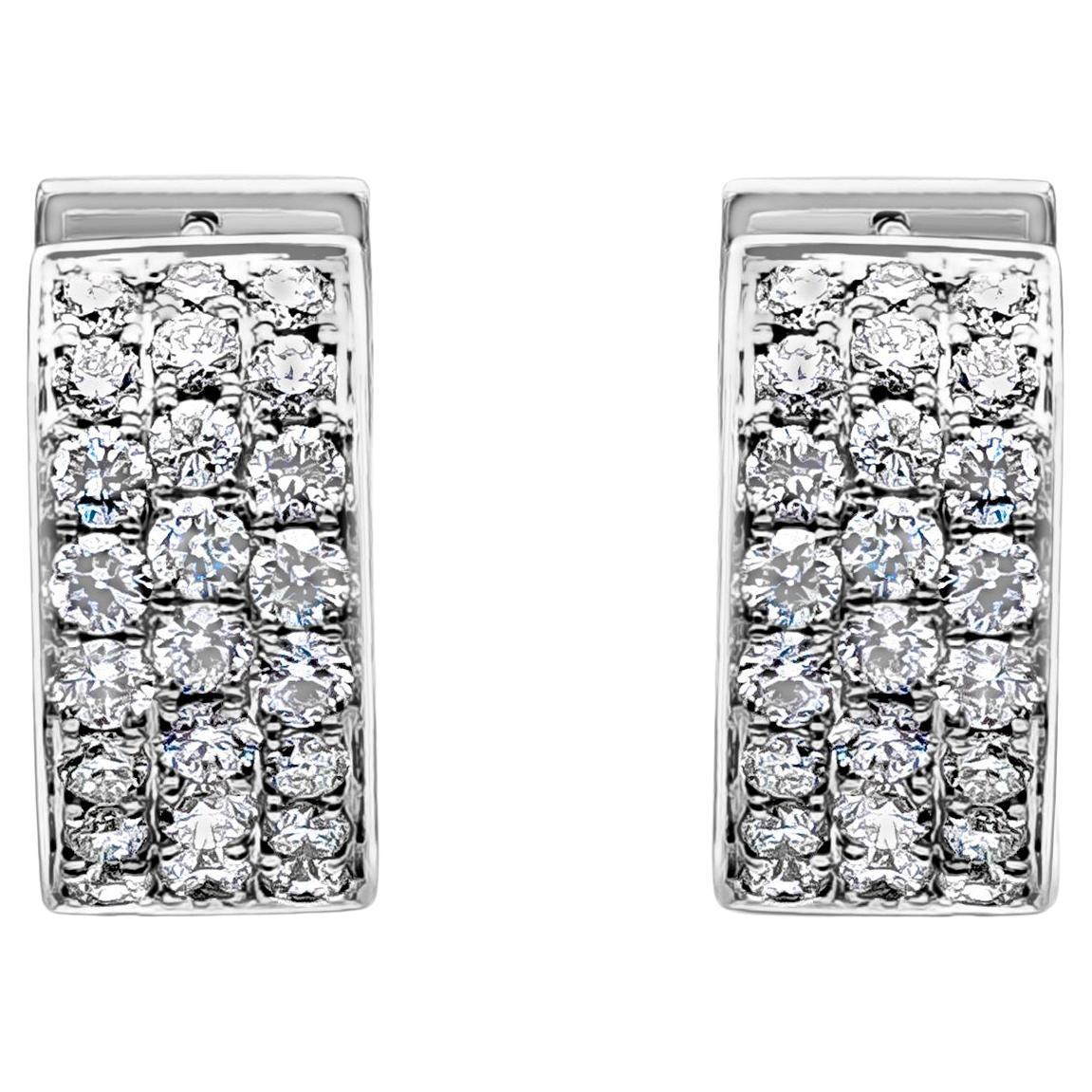 Roman Malakov 1.04 Carats Total Round Diamond Huggie Hoop Earrings in White Gold For Sale