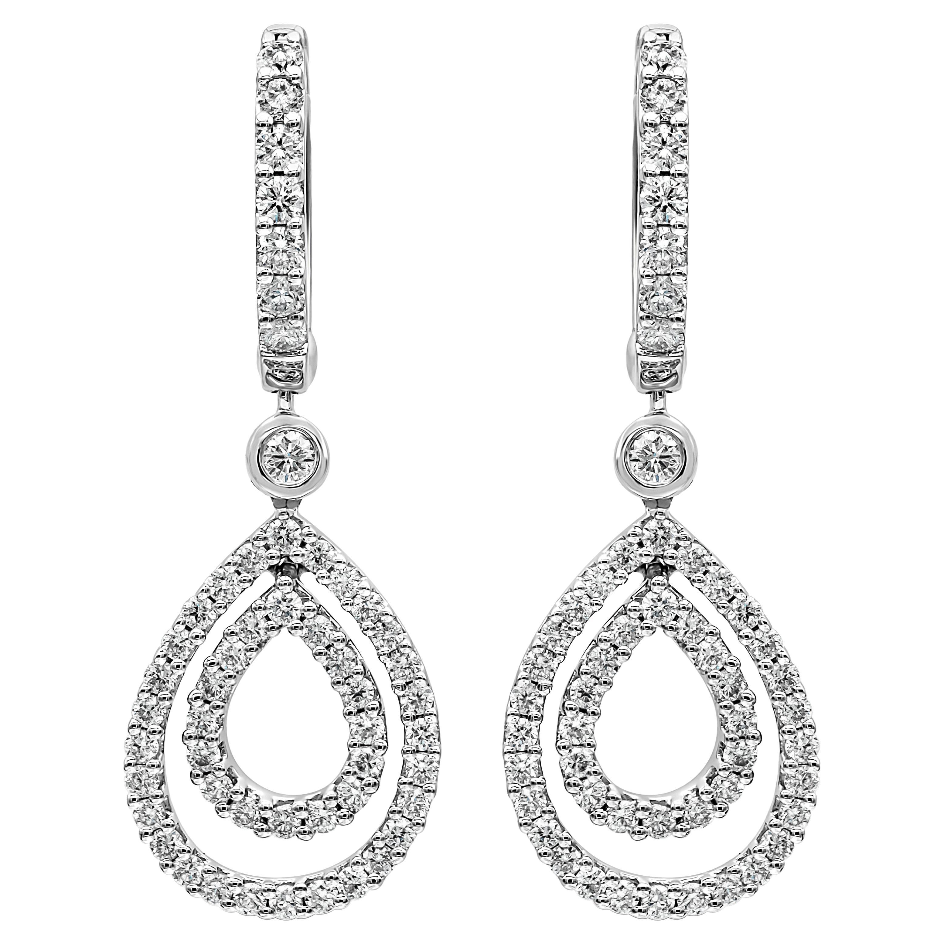 Roman Malakov 1.04 Carats Total Double Pear Shape Open-Work Halo Dangle Earrings