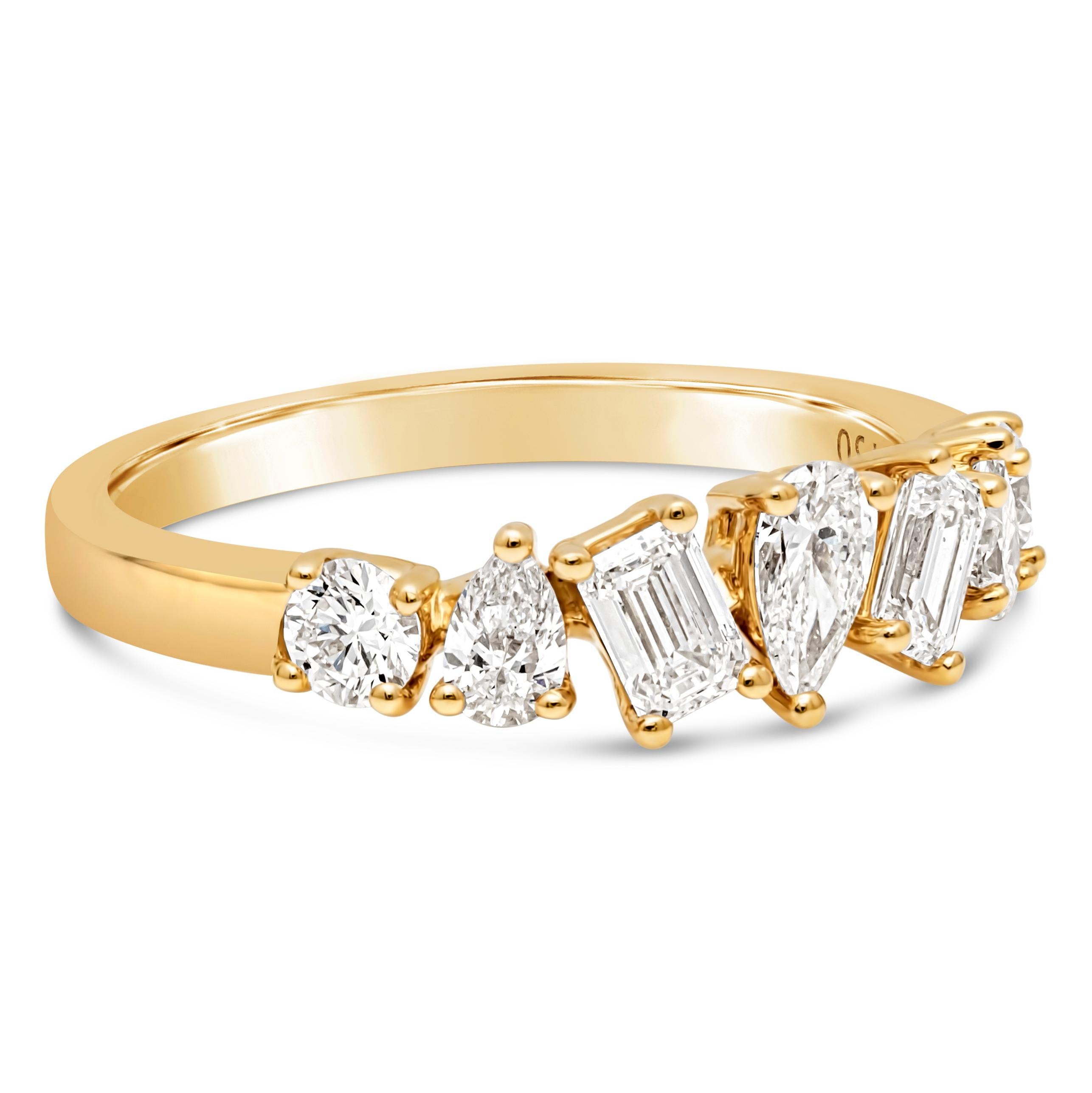 Contemporary Roman Malakov 1.04 Carats Total Mixed Cut Diamond Seven Stone Fashion Ring For Sale
