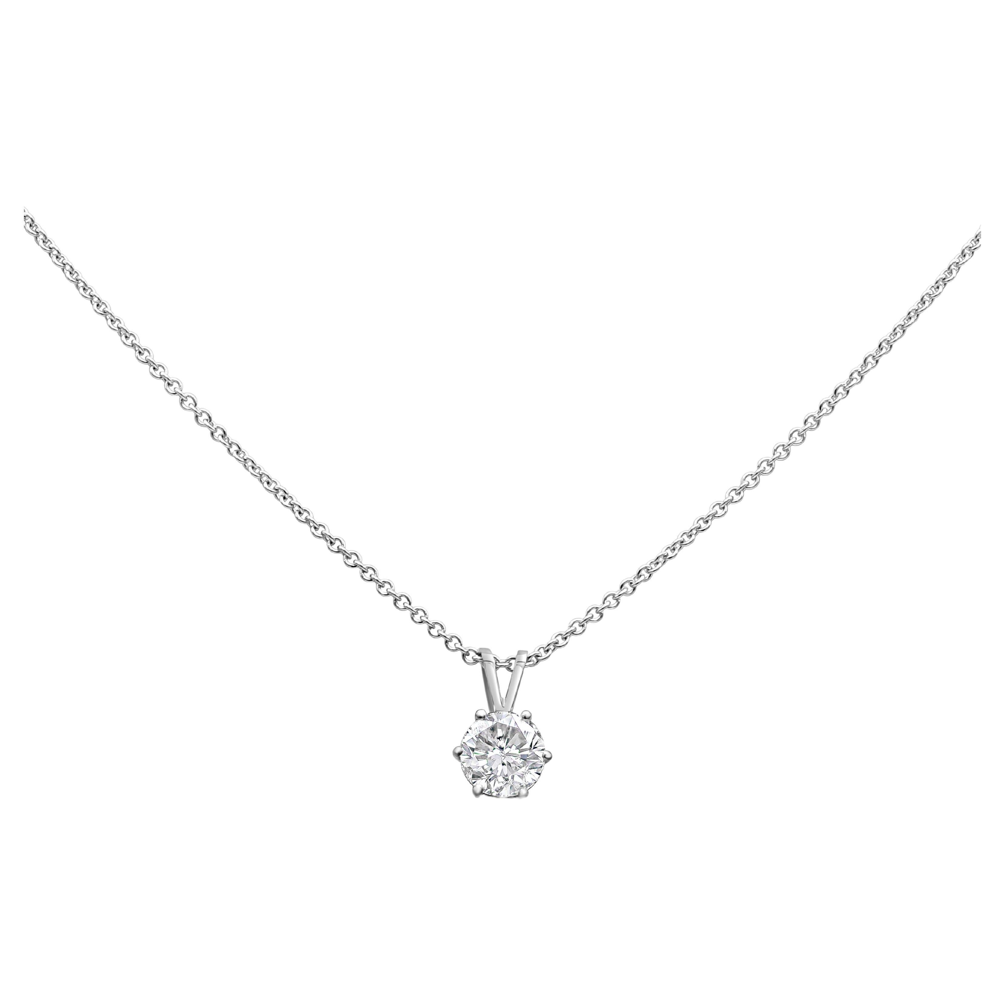 Roman Malakov, collier pendentif solitaire en diamants taille ronde brillants de 1.05 carat en vente