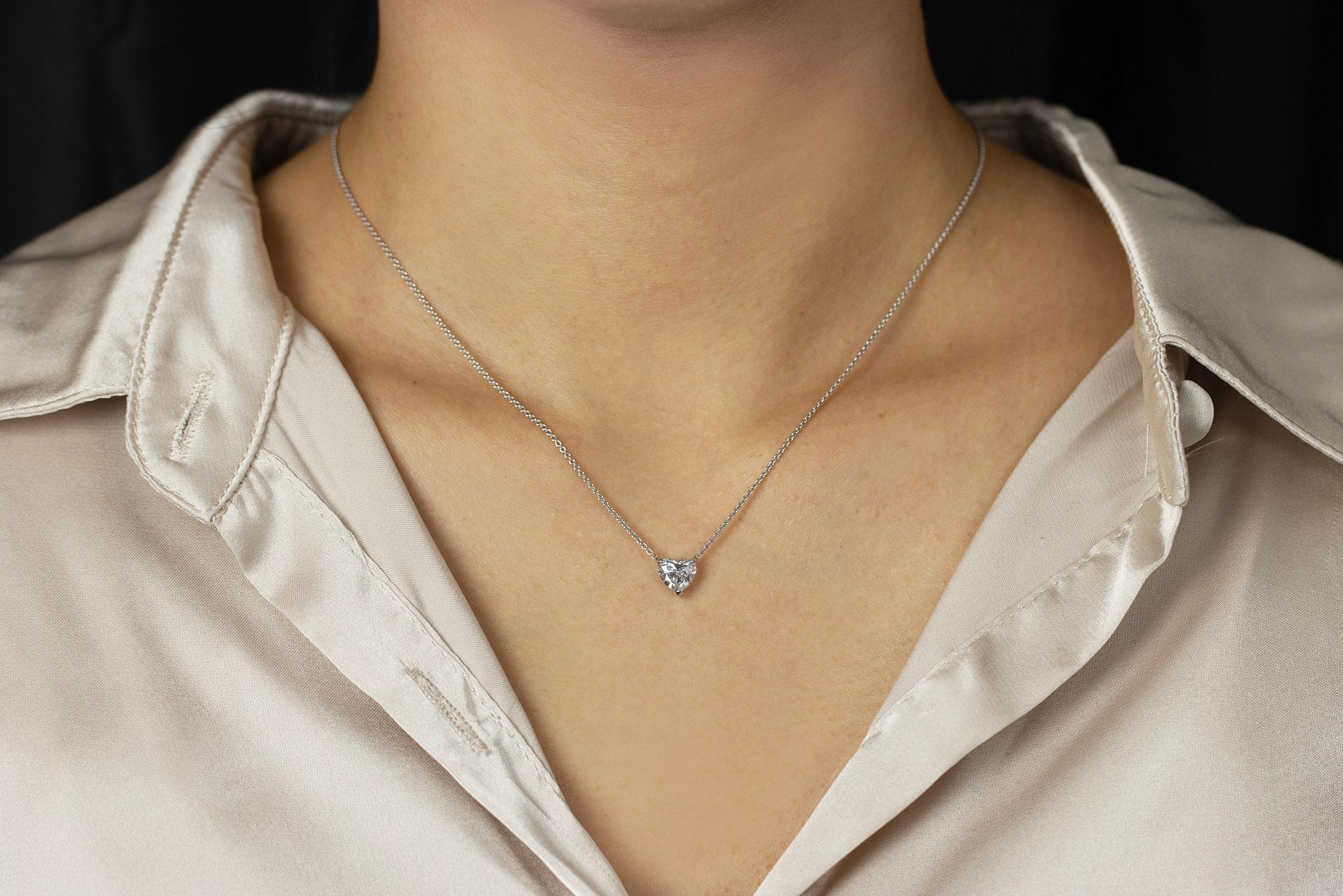 Heart Cut Roman Malakov 1.05 Carats Heart Shape Diamond Solitaire Pendant Necklace For Sale
