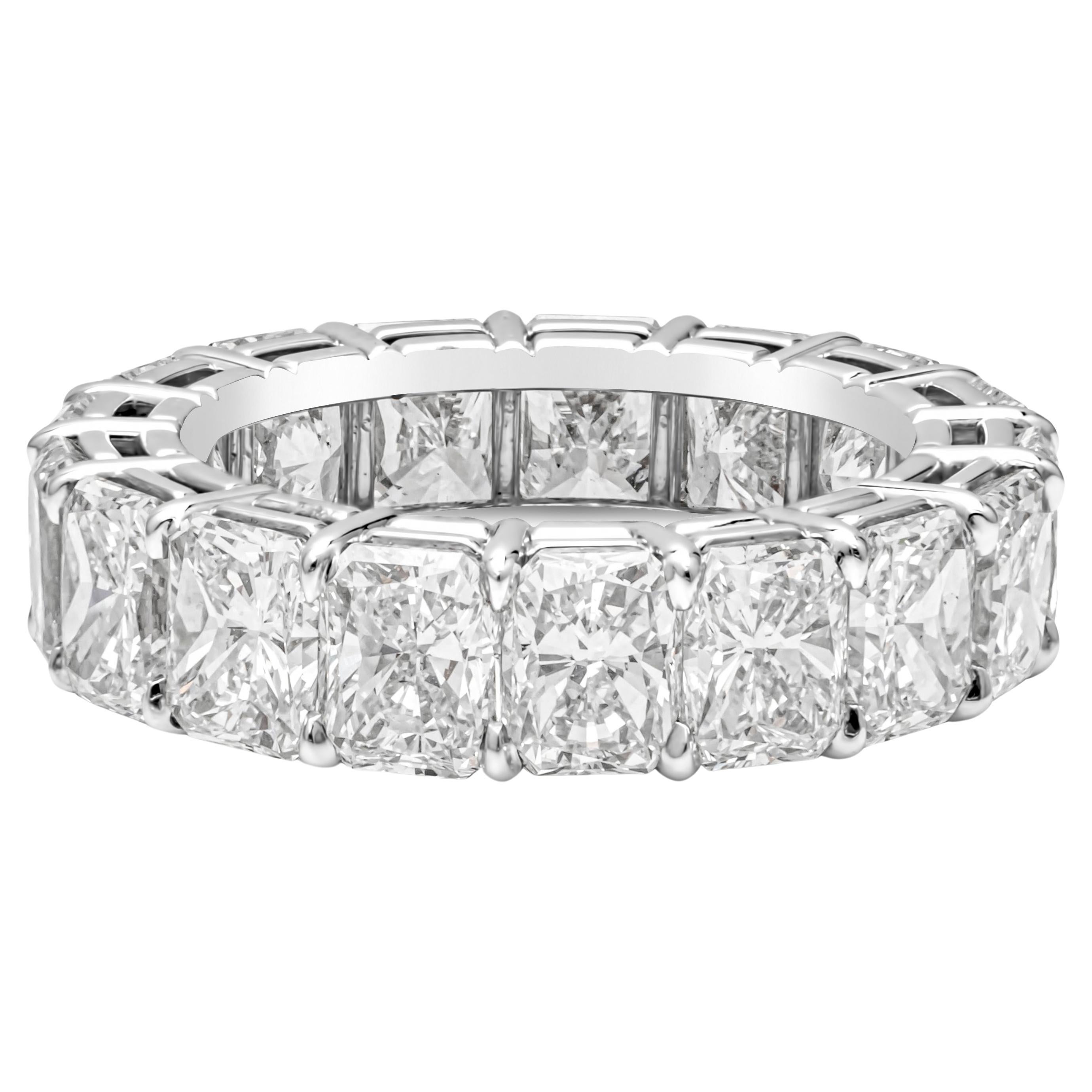 Roman Malakov 10.50 Carats Total Radiant Cut Diamond Eternity Wedding Band Ring For Sale