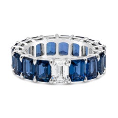 Roman Malakov 10.56 Emerald Cut Blue Sapphires and Diamond Eternity Wedding Band