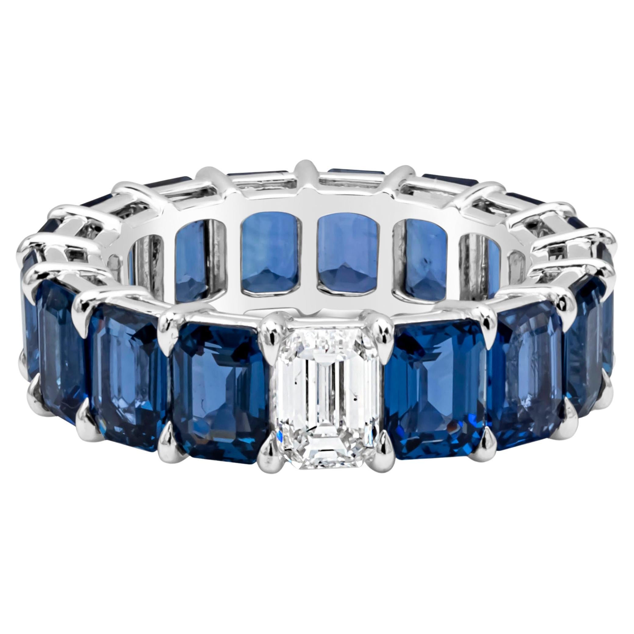 Roman Malakov 10.56 Emerald Cut Blue Sapphires and Diamond Eternity Wedding Band