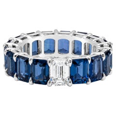 Roman Malakov 10.56 Emerald Cut Blue Sapphires and Diamond Eternity Wedding Band