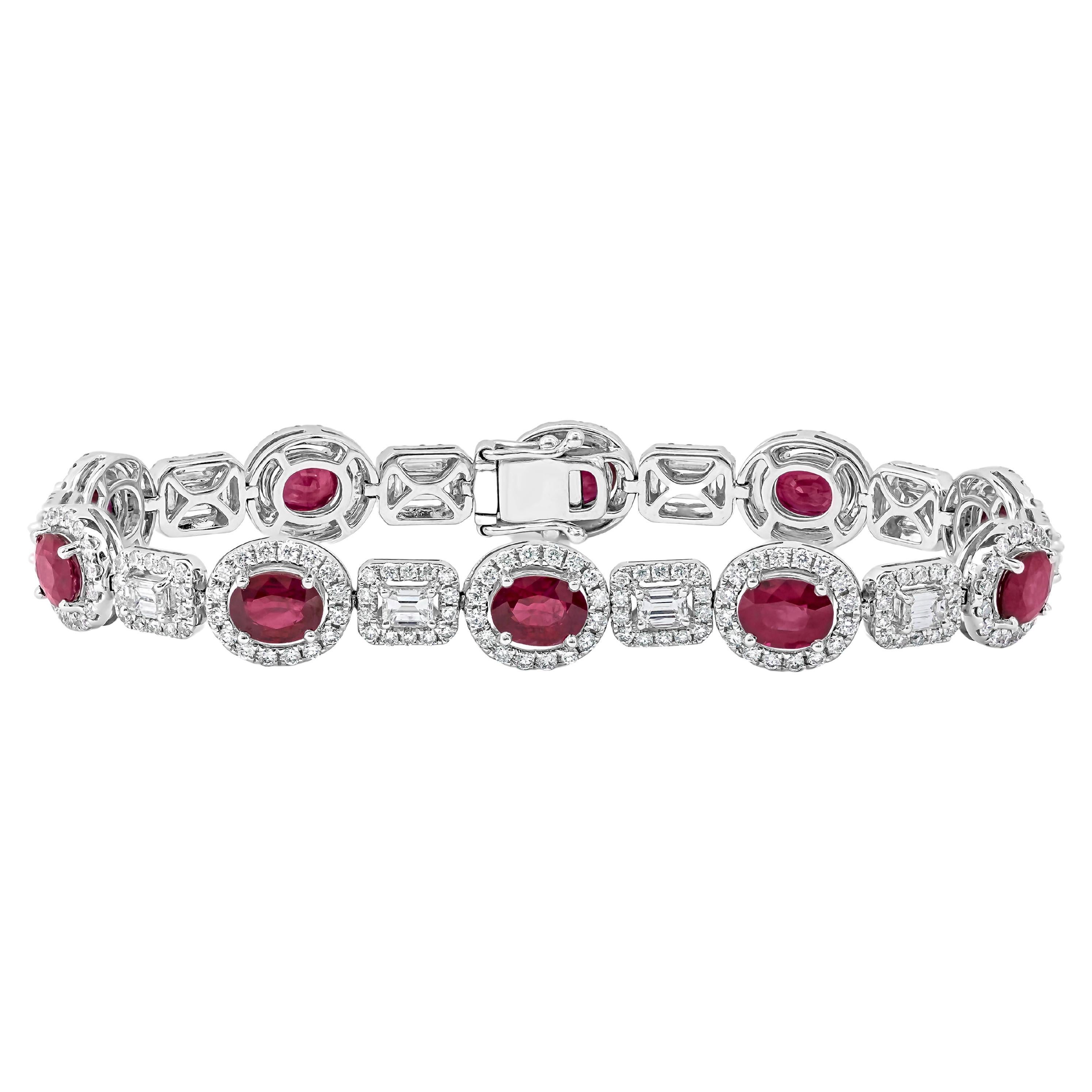 Roman Malakov Bracelet tennis avec halo de diamants et rubis de taille mixte de 10,57 carats au total