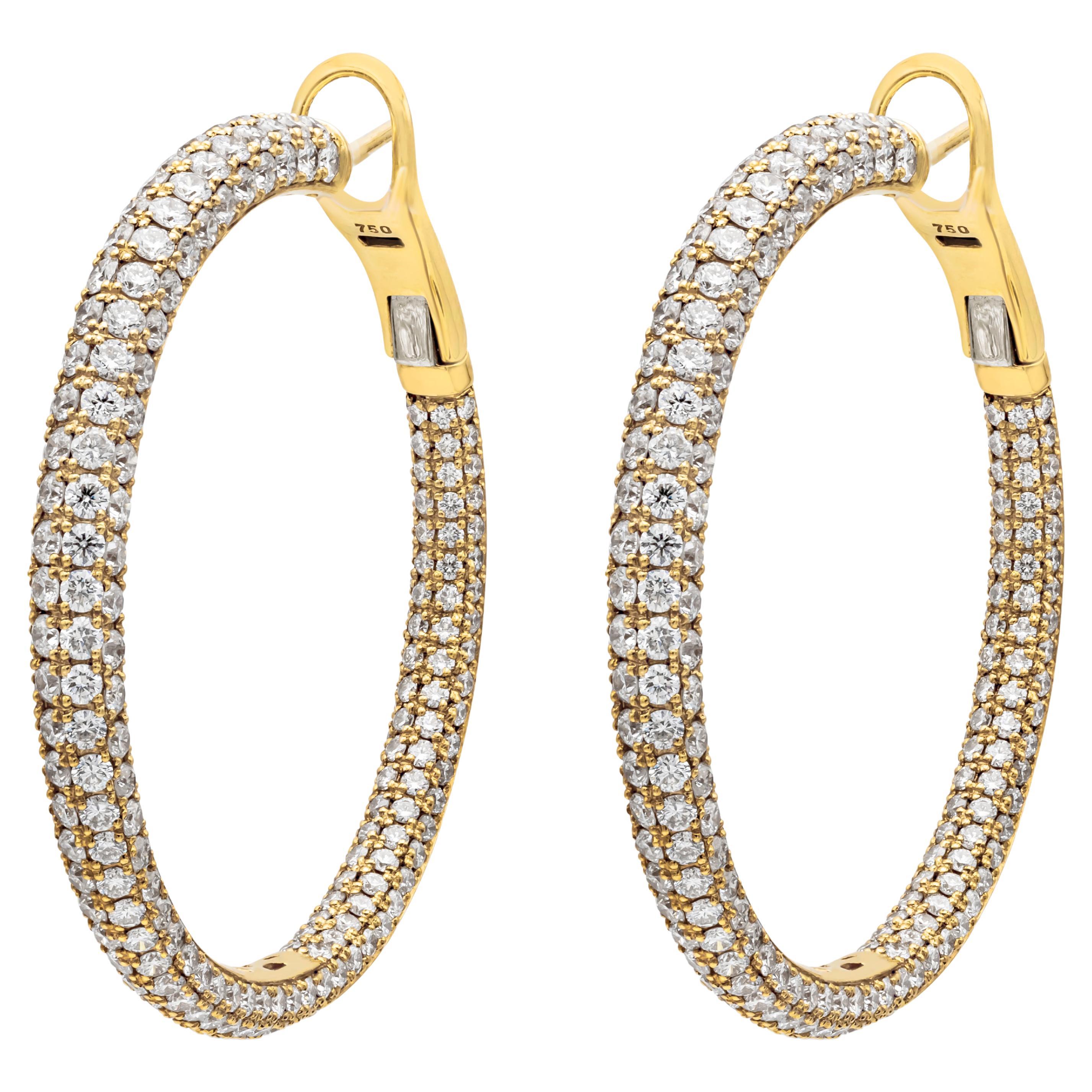 Roman Malakov 10.58 Carats Total Brilliant Round Diamond Pave Set Hoop Earrings For Sale