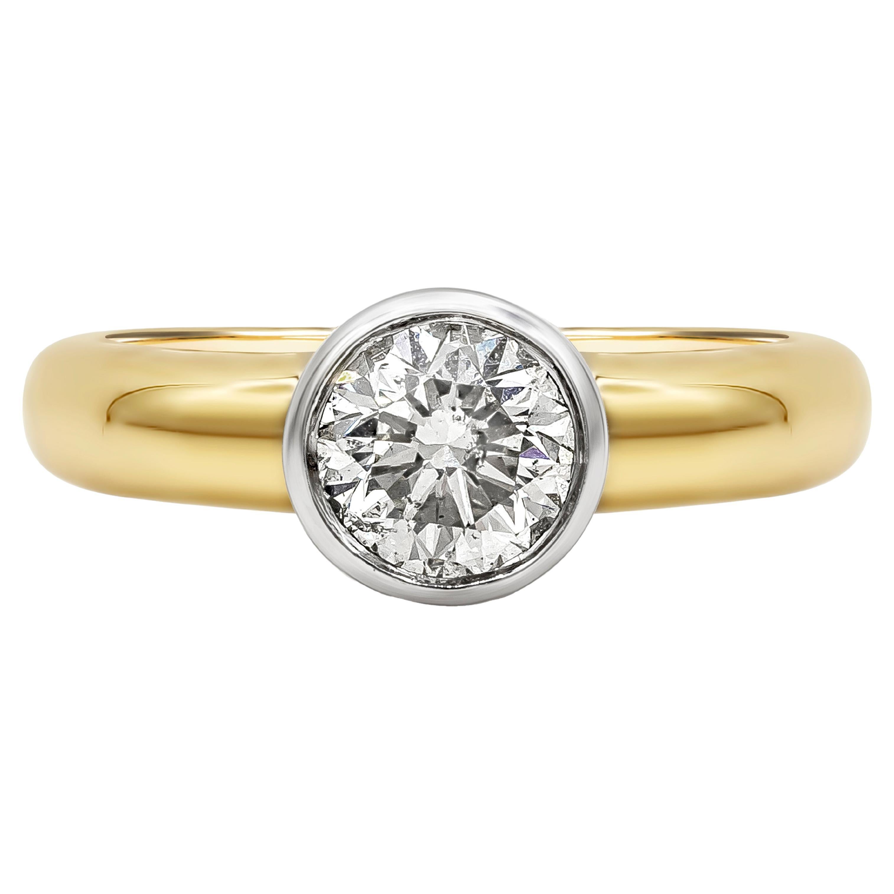 Roman Malakov 1.06 Carat Round Diamond Bezel Solitaire Engagement Ring For Sale