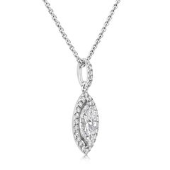 Roman Malakov 1.06 Carats Marquise Cut Diamond Halo Pendant Necklace