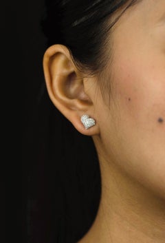 Roman Malakov 1.06 Carat Total Round Brilliant Diamond Heart Shape Stud Earrings