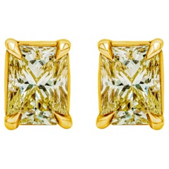 Roman Malakov 1.07 Carats Total Radiant Cut Fancy Yellow Diamond Stud Earrings