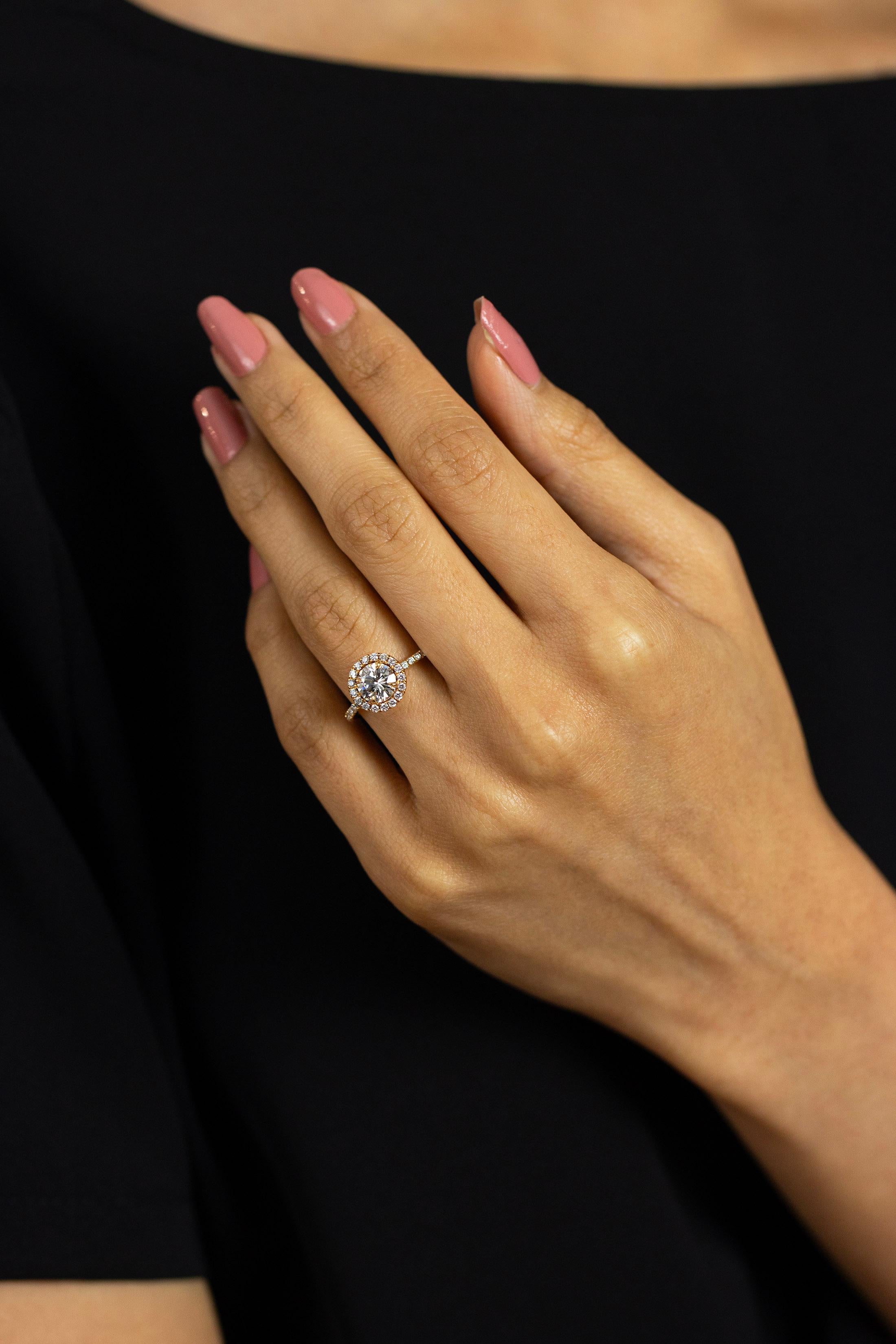 Roman Malakov Diamonds 1,07 carats Bague de fiançailles Halo en diamant brillant de forme ronde en vente 1