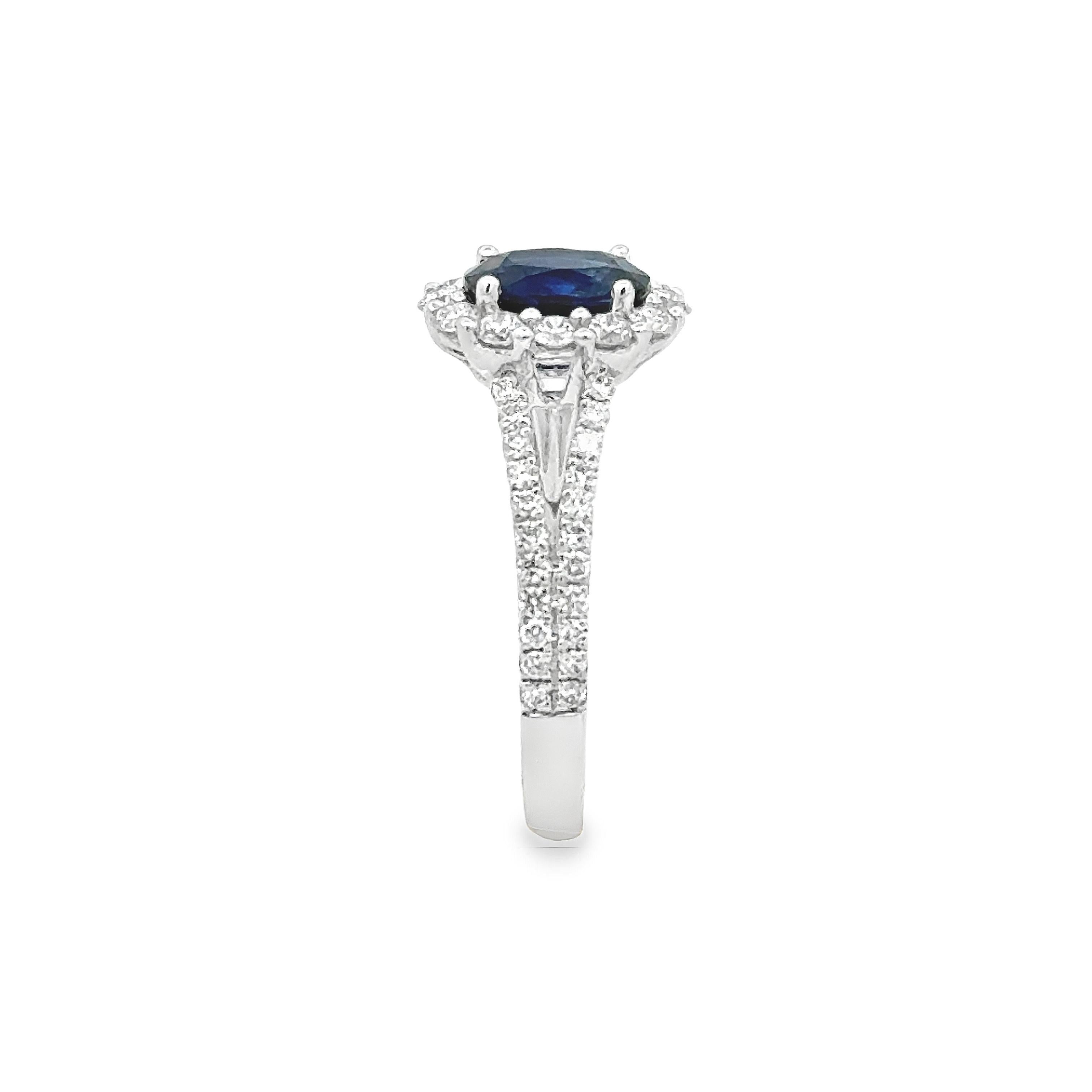 Contemporary Roman Malakov 1.08 Carats Oval Cut Sapphire & Diamond Halo Engagement Ring For Sale
