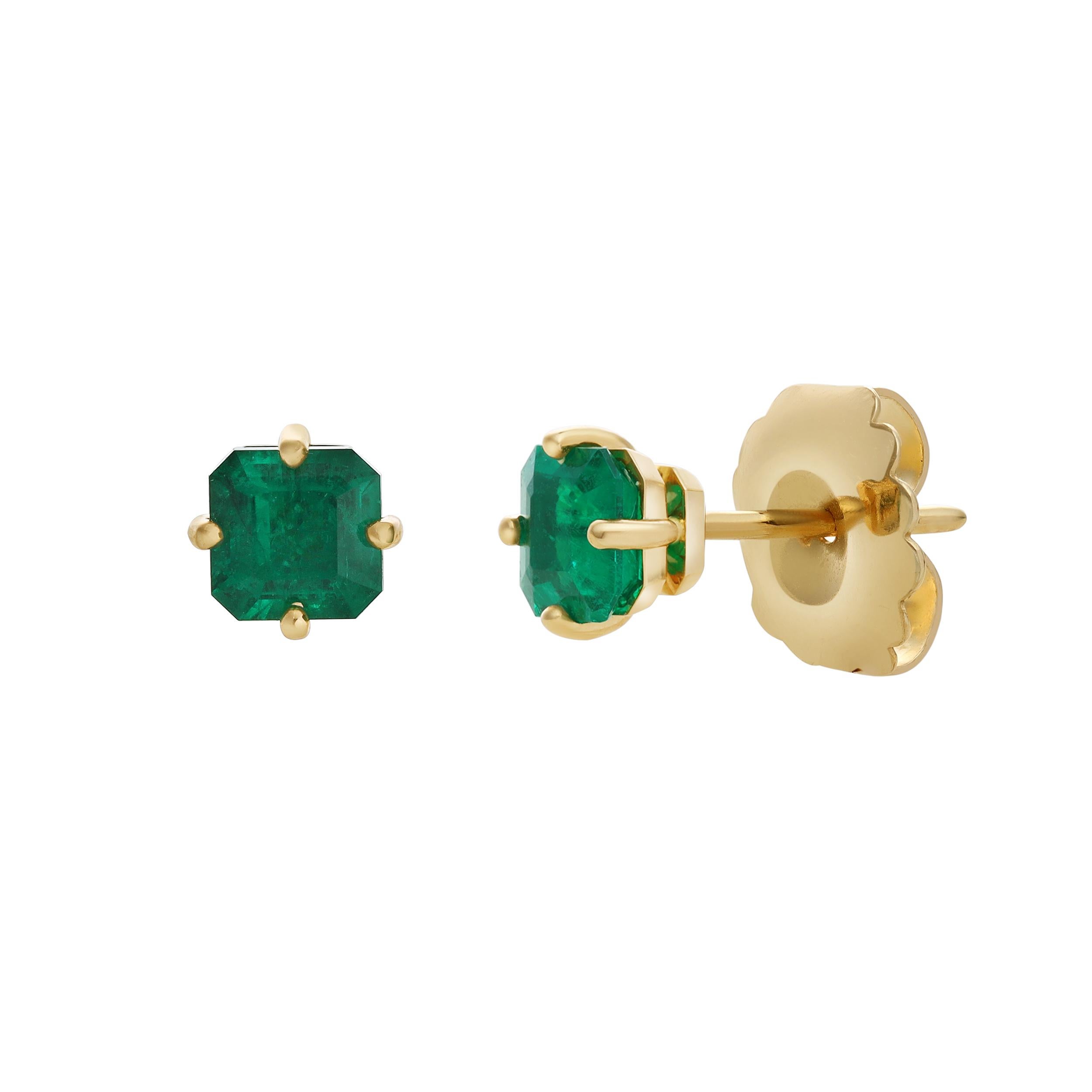 Contemporain Roman Malakov - Boucles d'oreilles émeraude colombienne de 1,08 carats (taille Asscher) en vente