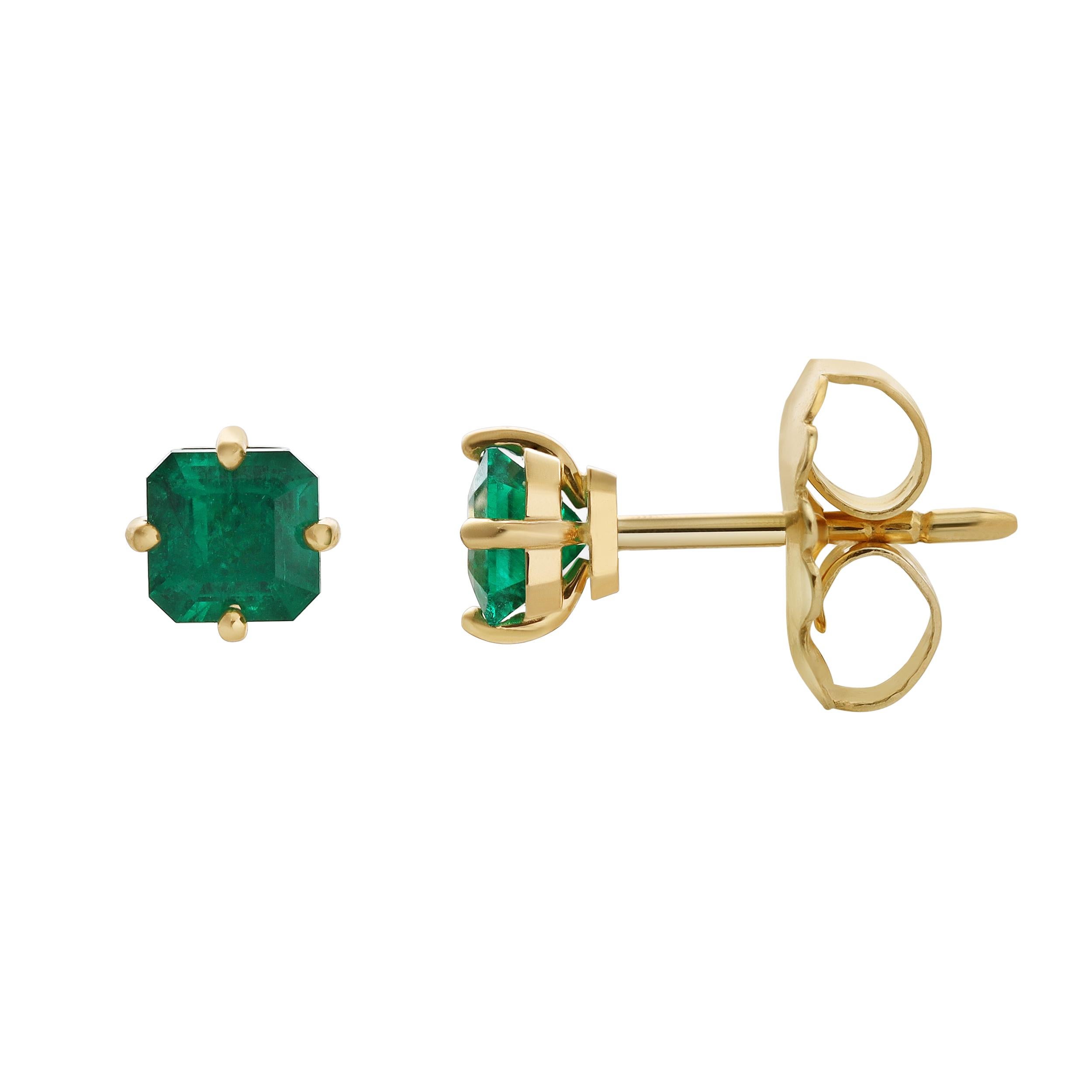 Taille Asscher Roman Malakov - Boucles d'oreilles émeraude colombienne de 1,08 carats (taille Asscher) en vente