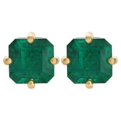 Roman Malakov 1.08 Carats Total Asscher Cut Colombian Emerald Stud Earrings