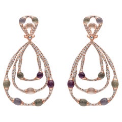 Roman Malakov 10.81 Carat Total Multicolor Cabochon Drop Fashion Earrings