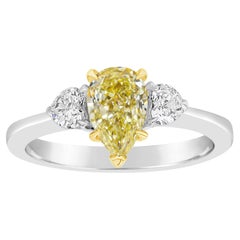 Roman Malakov 1.09 Carats Pear Shape Yellow Diamond Three-Stone Engagement Ring