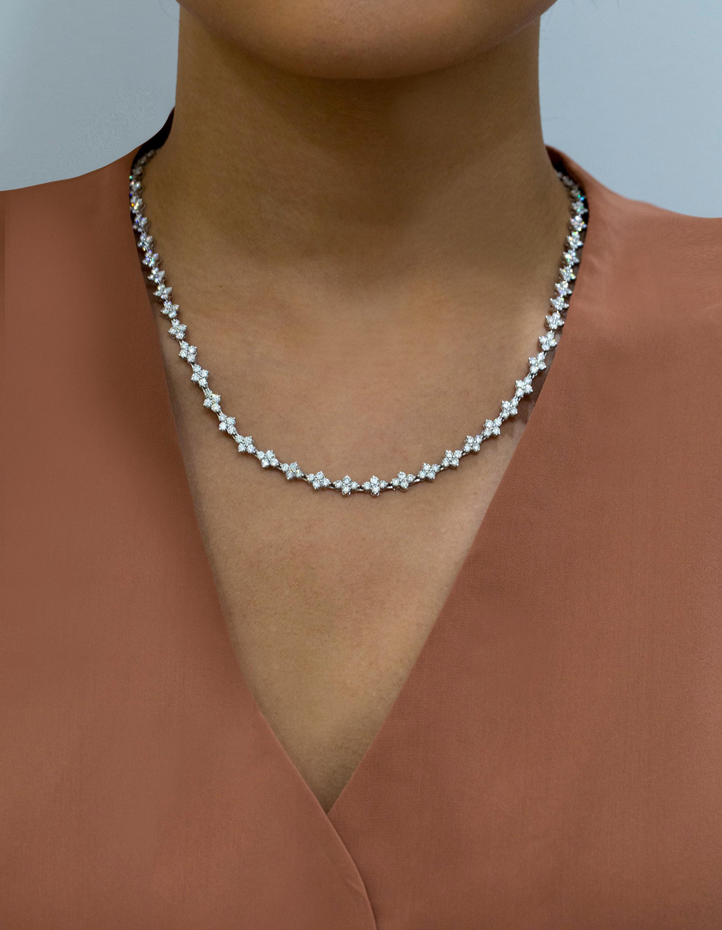 Round Cut Roman Malakov 10.99 Carat Total Diamond Tennis Necklace in White Gold For Sale