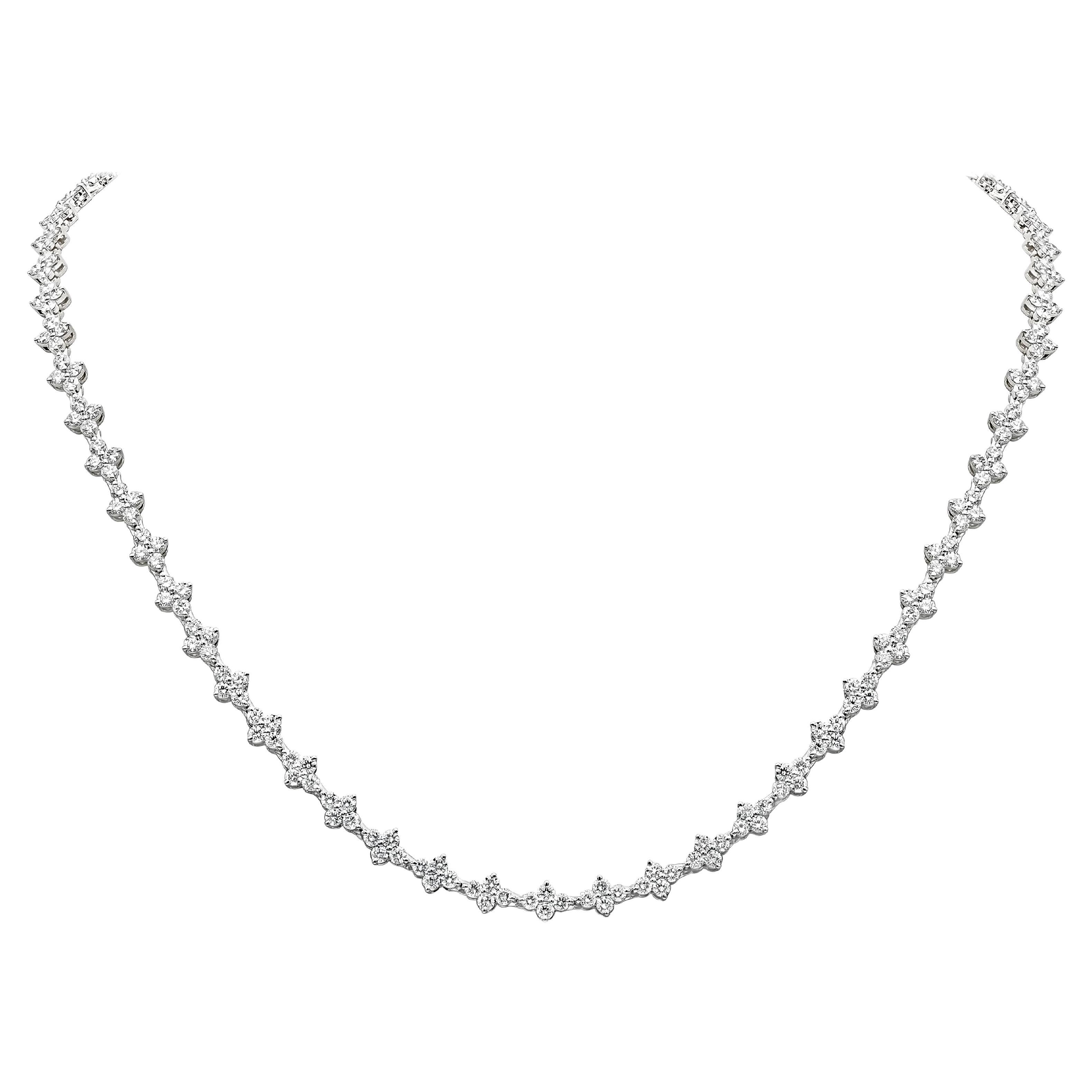 Roman Malakov 10.99 Carat Total Diamond Tennis Necklace in White Gold For Sale