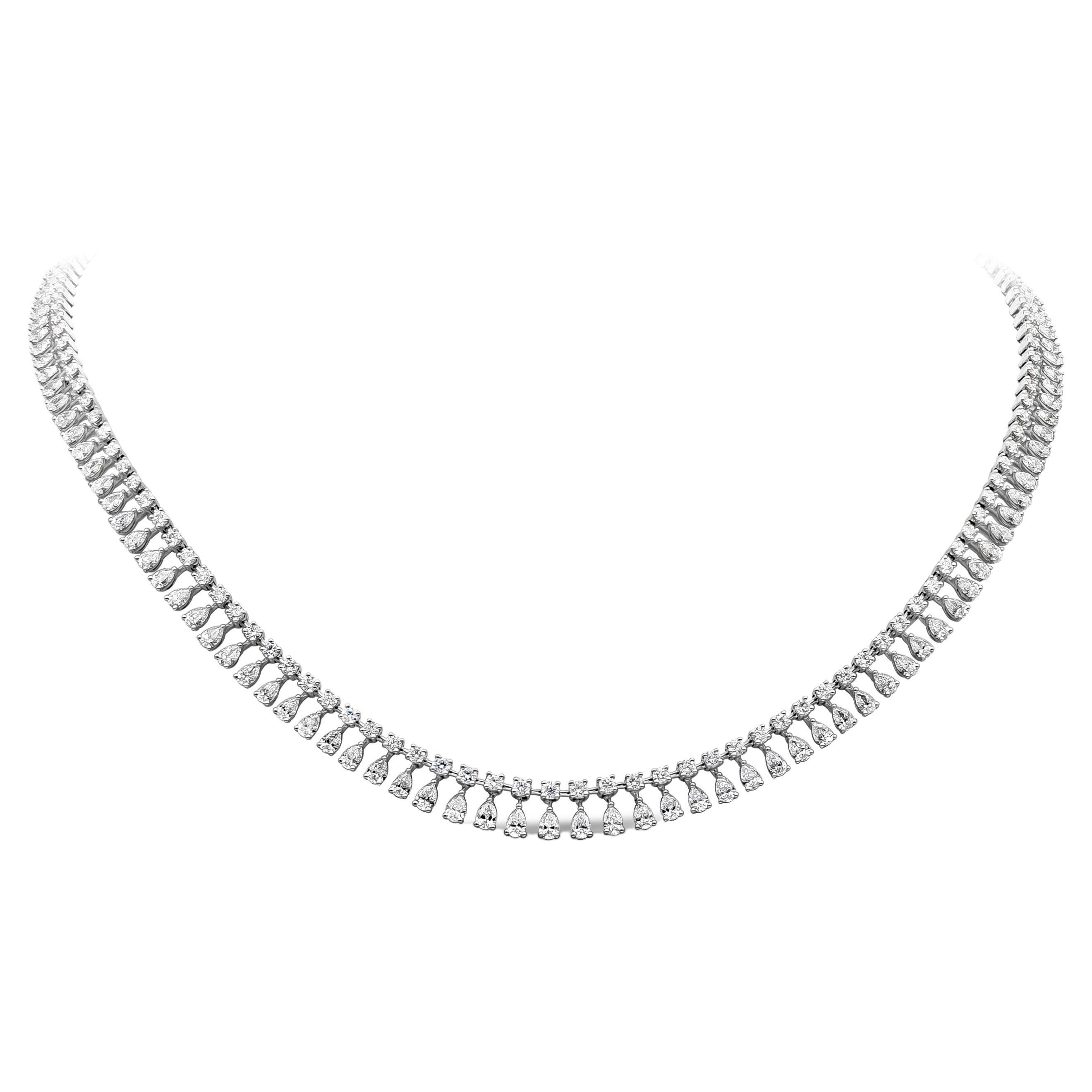 Roman Malakov, 10.99 Total Carats Round and Pear Shape Diamond Riviere Necklace For Sale