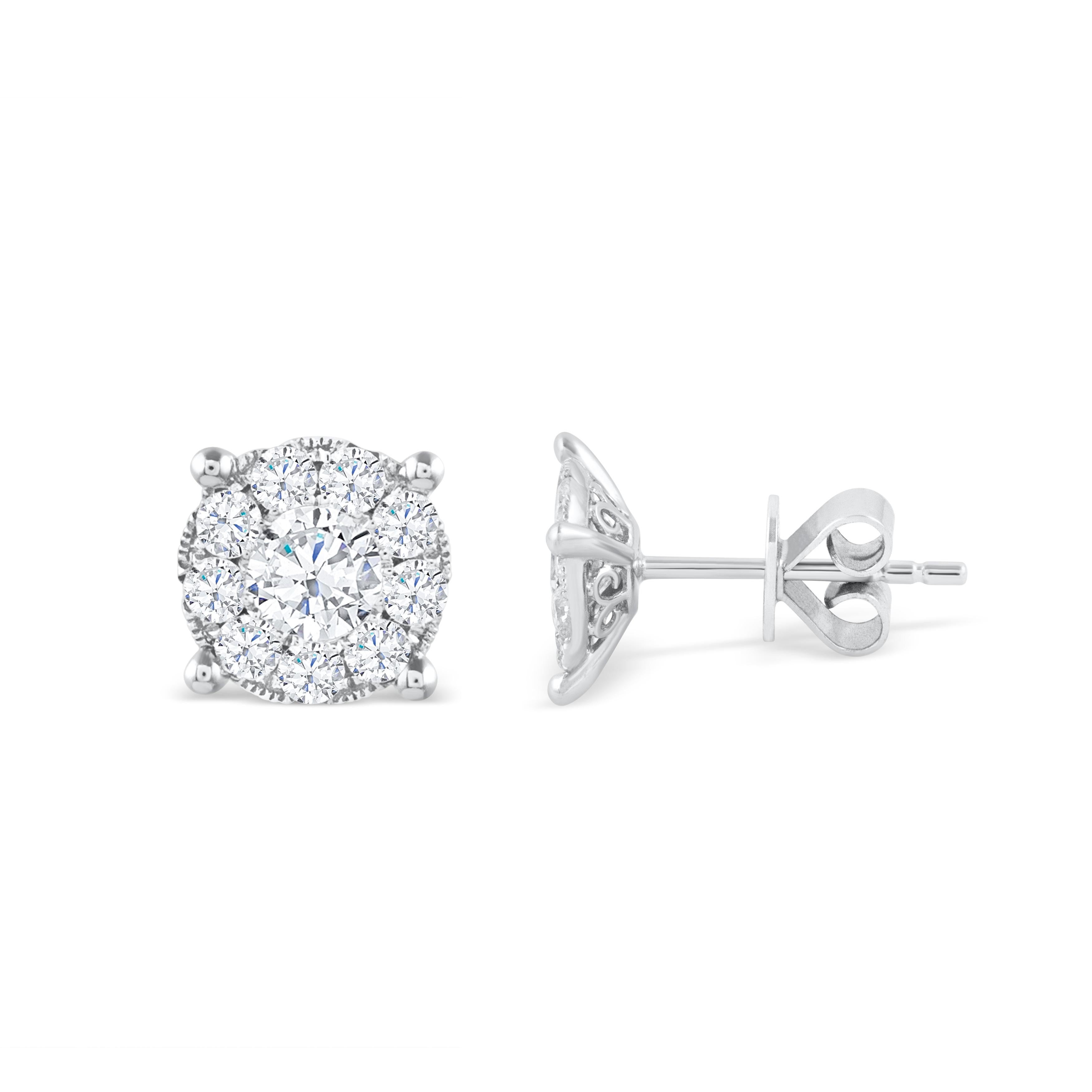 Contemporain Roman Malakov, clous d'oreilles grappe de diamants ronds de 1,10 carat en vente