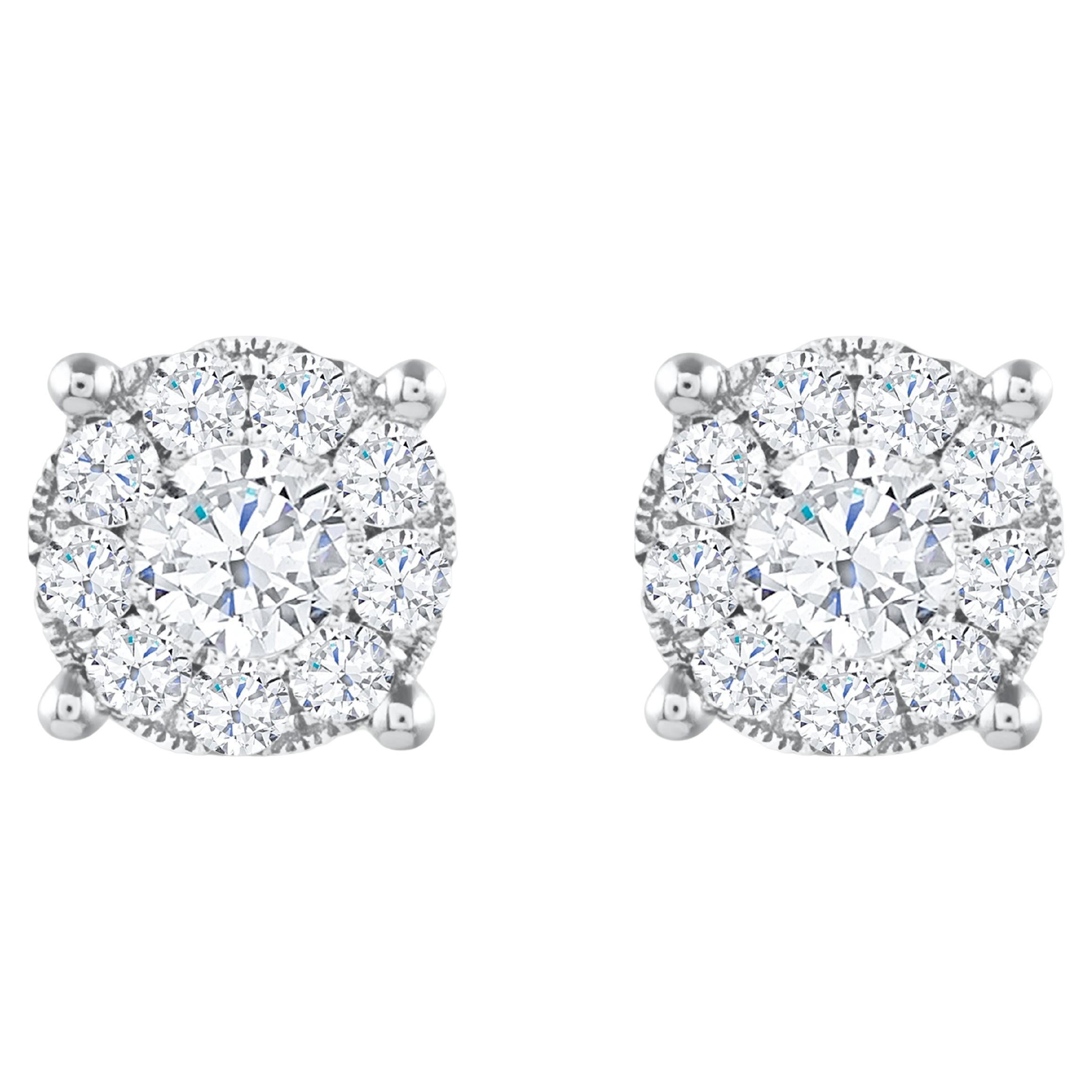 Roman Malakov 1.10 Carat Round Diamond Cluster Stud Earring