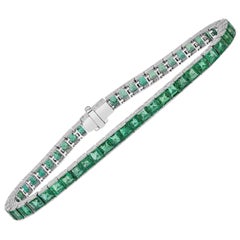 Roman Malakov, 11.08 Carat Square Cut Emerald Tennis Bracelet