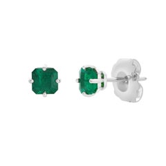 Roman Malakov 1.11 Carats Total Asscher Cut Colombian Emerald Stud Earrings