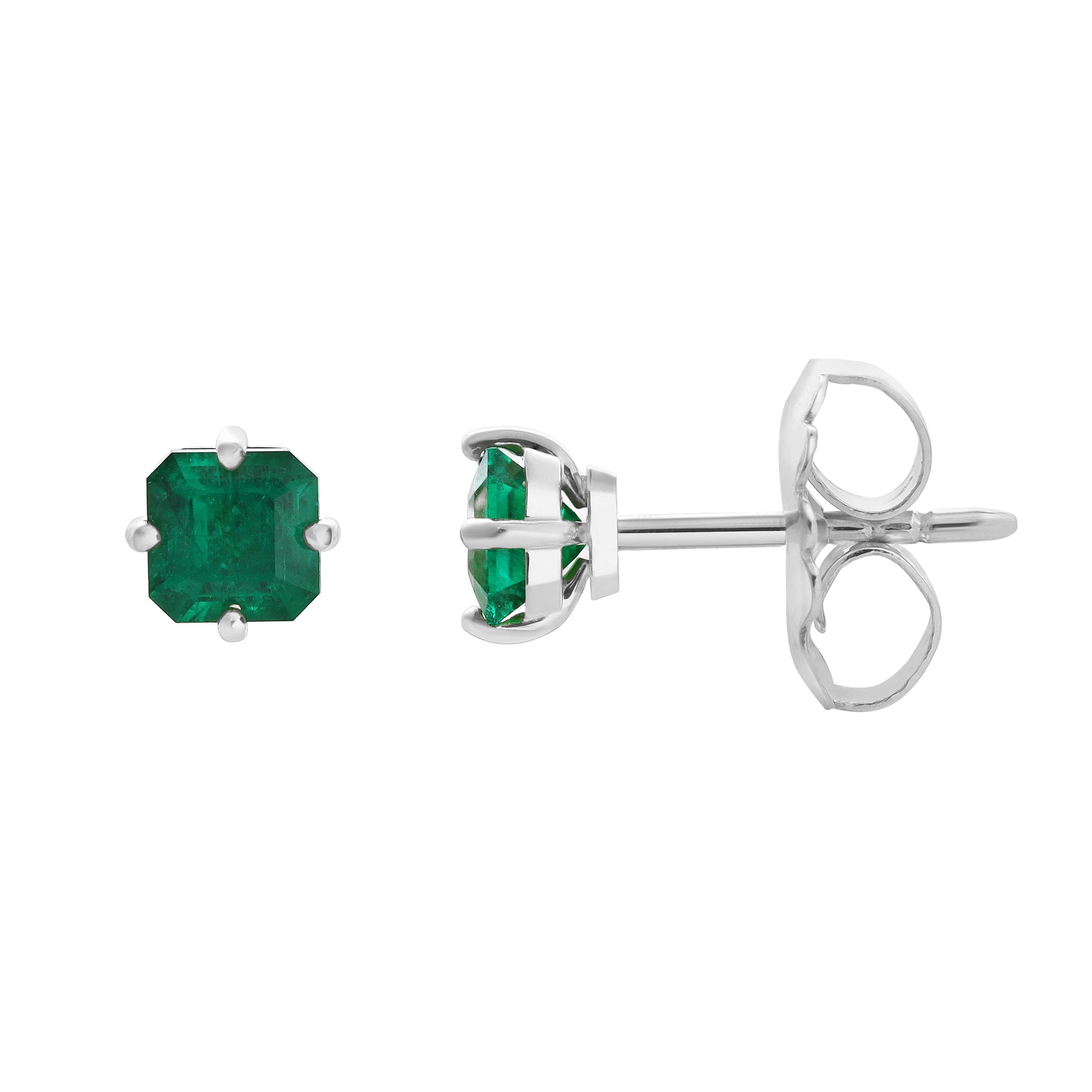 Taille Asscher Roman Malakov - Boucles d'oreilles émeraude colombienne de 1,11 carats (taille Asscher) en vente