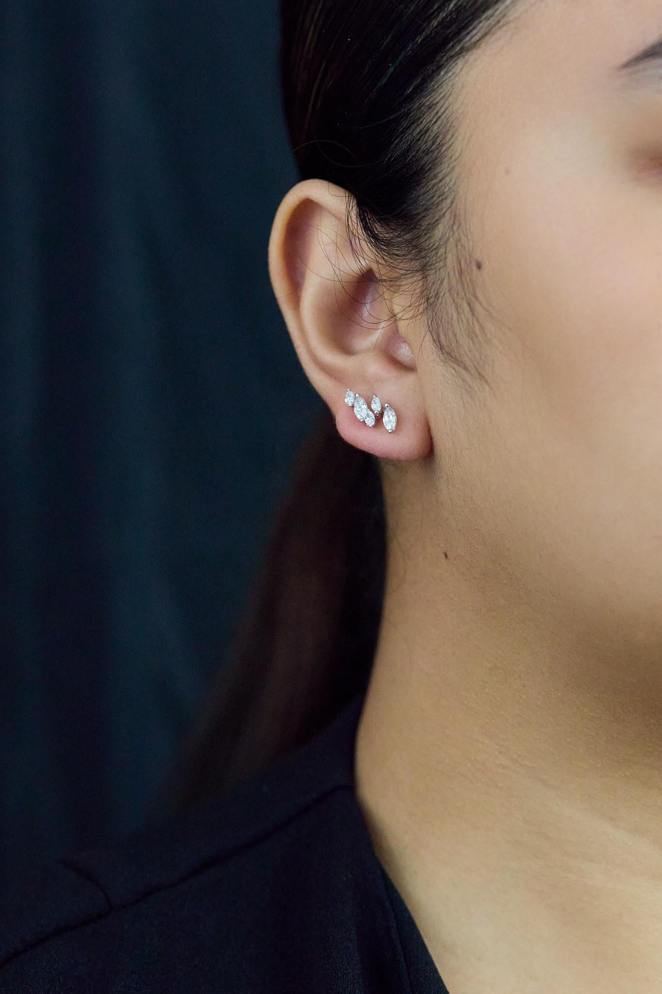 Roman Malakov Diamonds 1,11 Karat Diamant im Marquiseschliff Weißgold Climber-Ohrringe im Zustand „Neu“ im Angebot in New York, NY