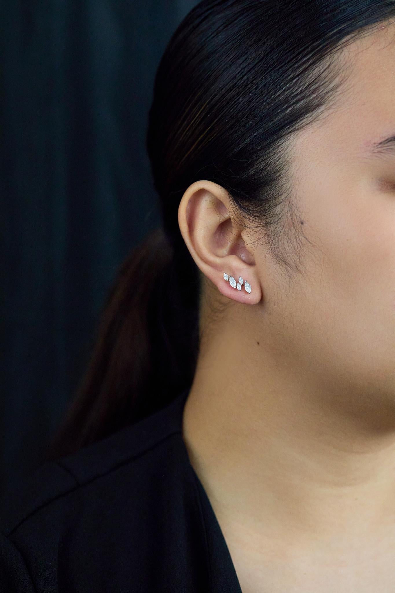 Roman Malakov Diamonds 1,11 Karat Diamant im Marquiseschliff Weißgold Climber-Ohrringe Damen im Angebot