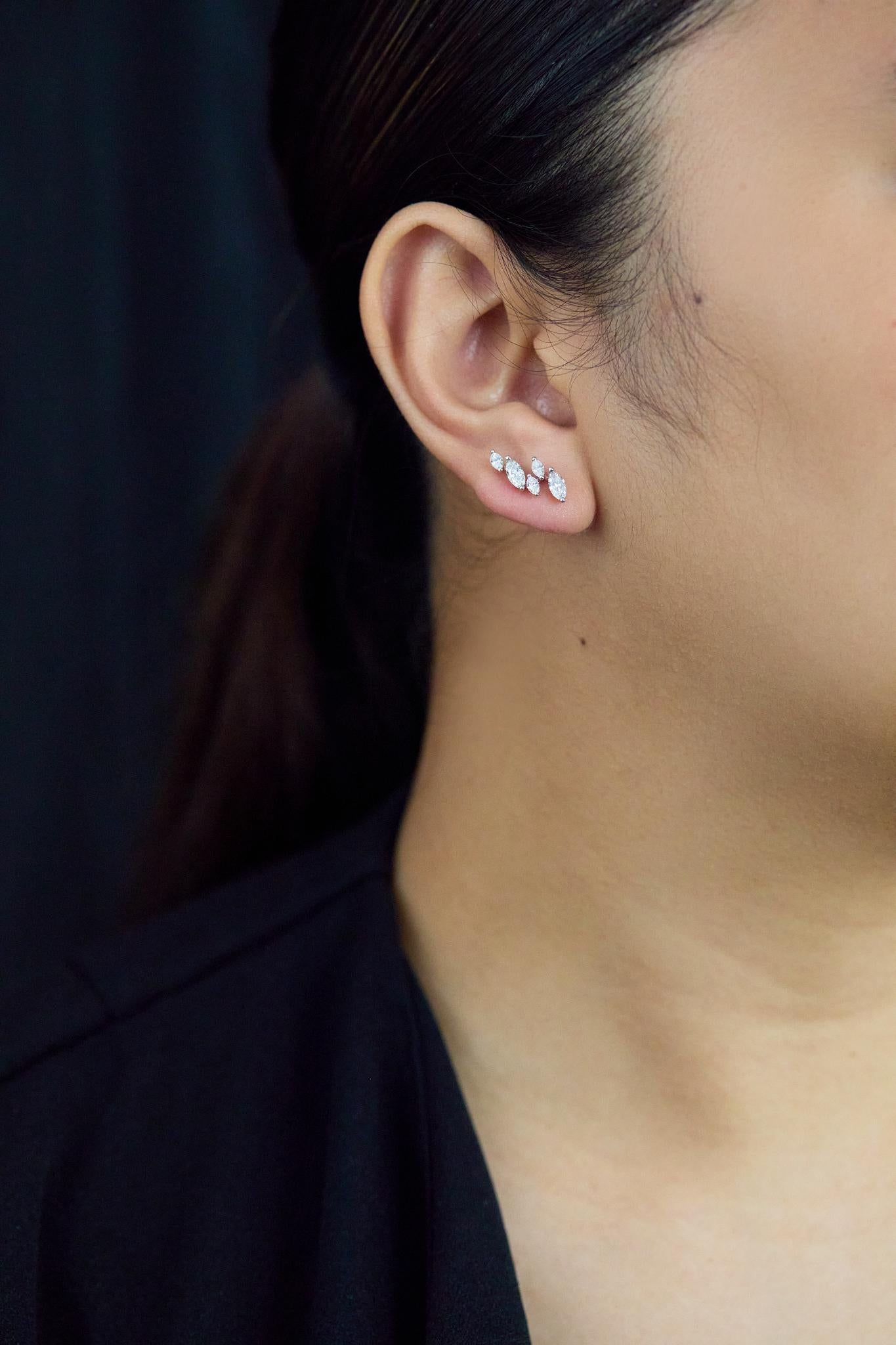 Roman Malakov Diamonds 1,11 Karat Diamant im Marquiseschliff Weißgold Climber-Ohrringe im Angebot 1