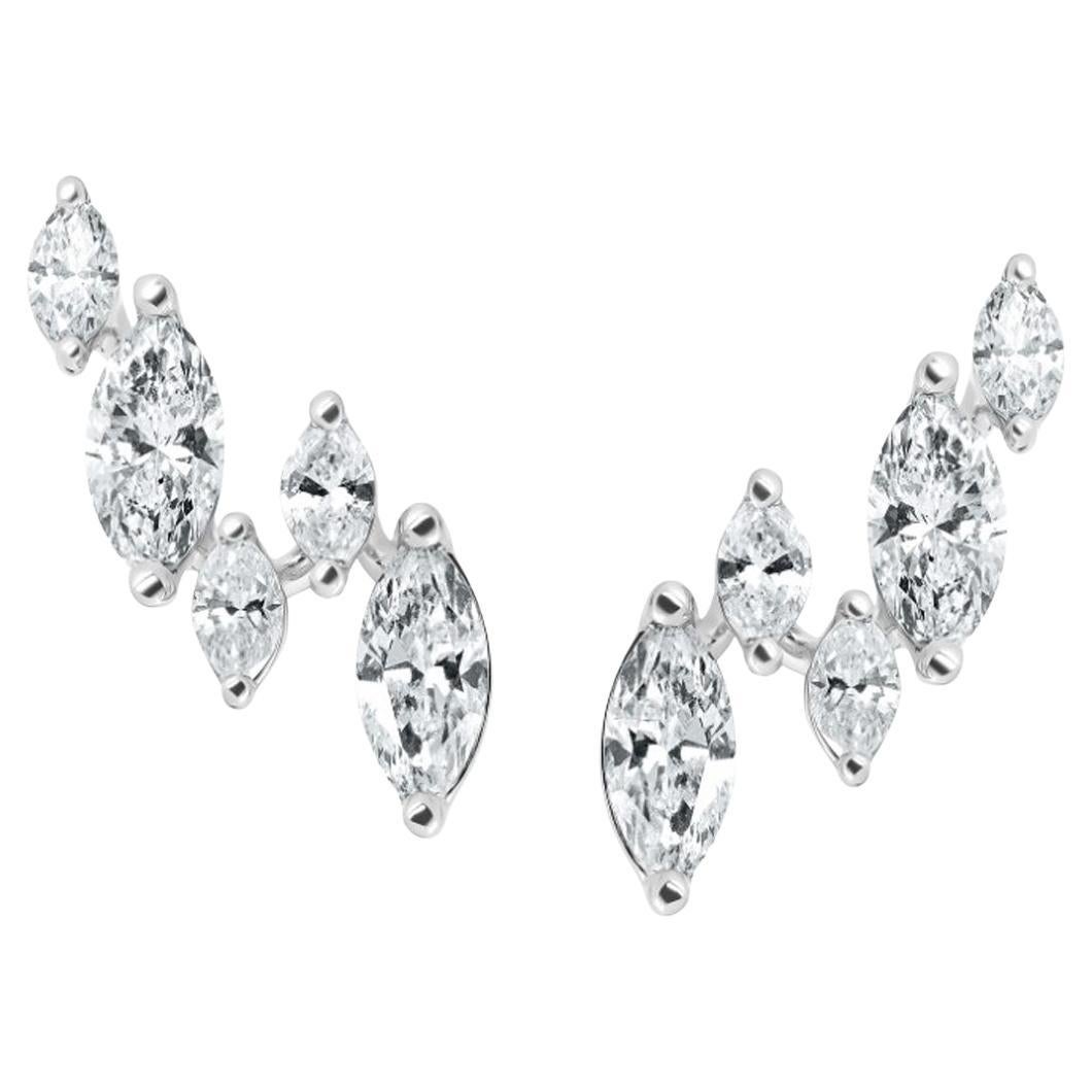 Roman Malakov Diamonds 1.11 Carats Total Marquise Cut Diamond White Gold Climber Earrings