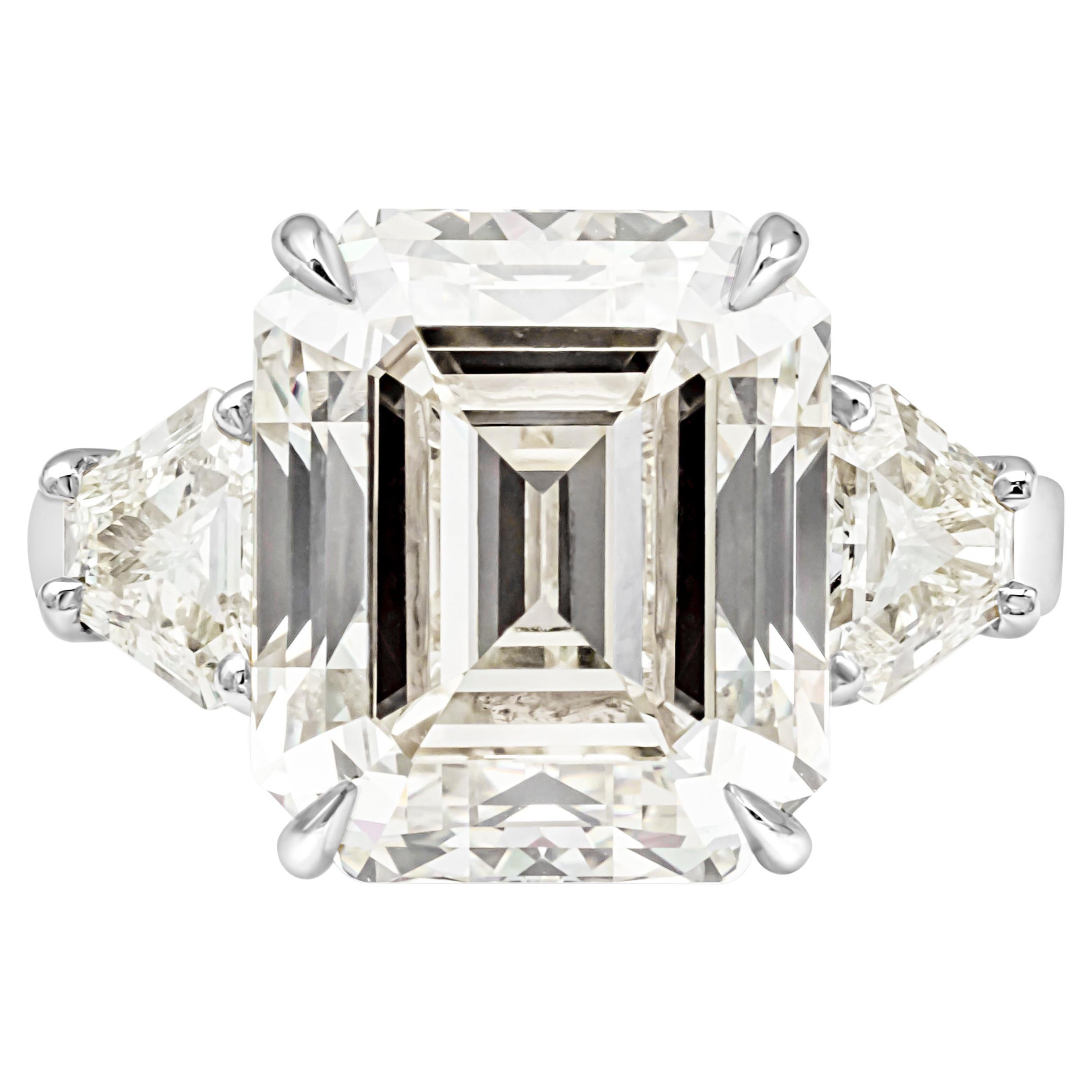 Roman Malakov 11.11 Carats Emerald Cut Diamond Three-Stone Engagement Ring For Sale